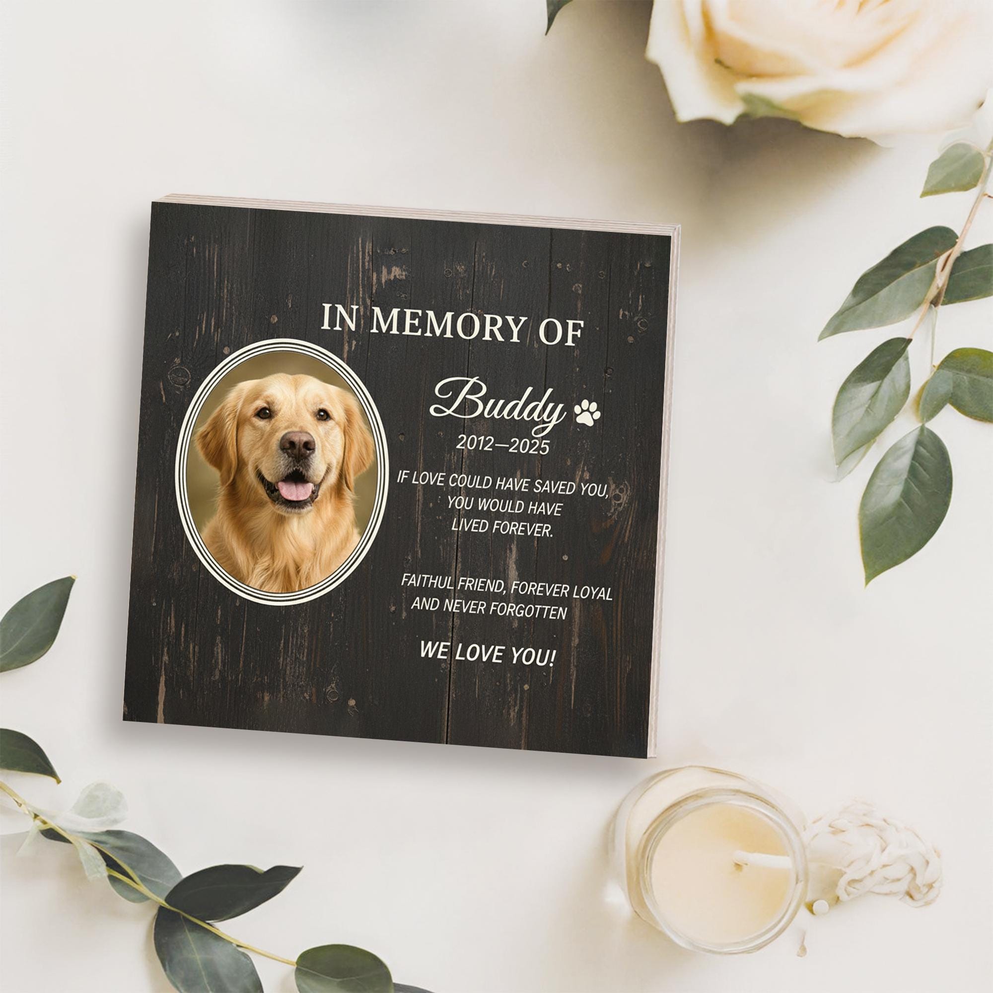 Custom Pet Memorial Photo Block: Personalized Dog or Cat Remembrance Sign image 2