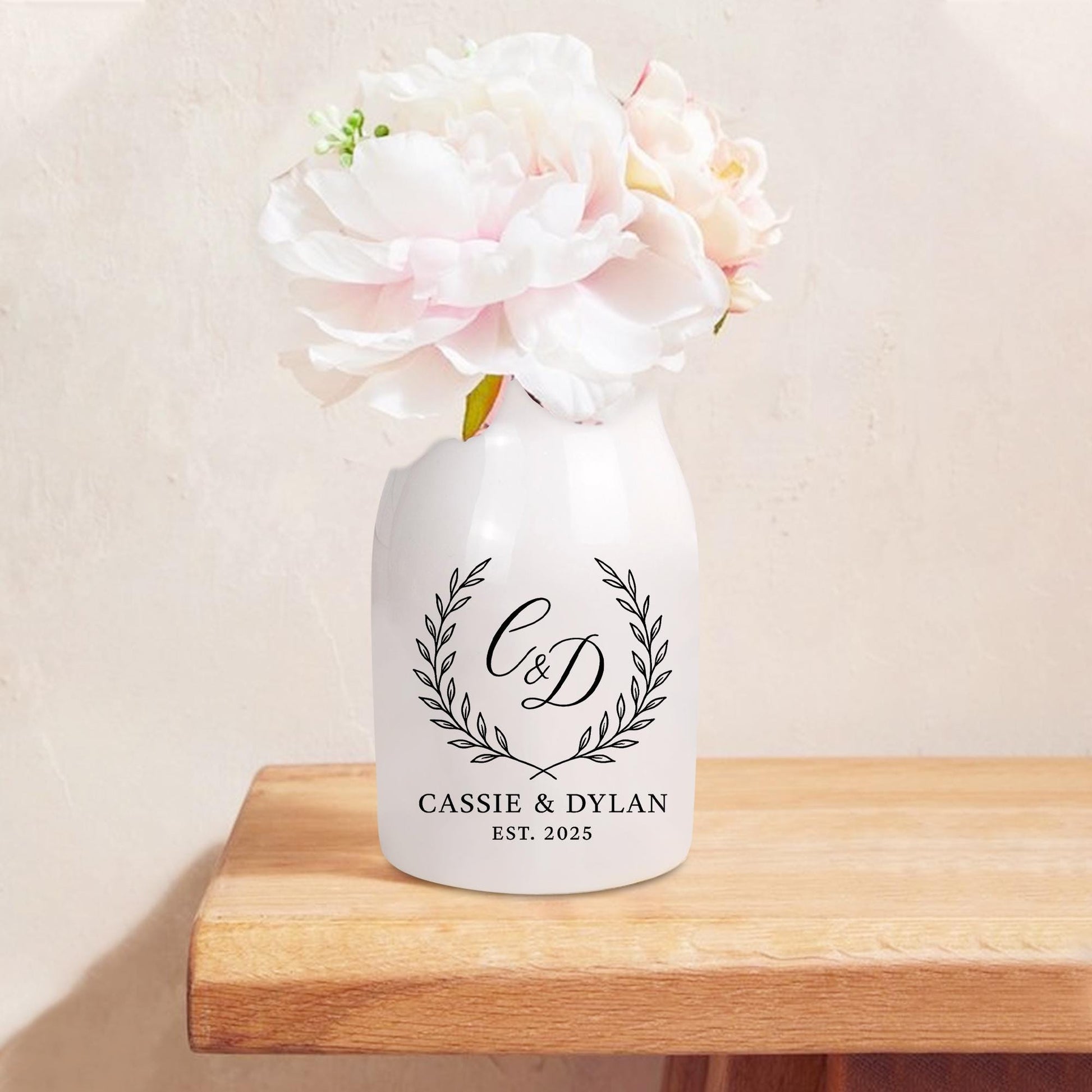 Custom Monogram Ceramic Flower Vase: Personalized Couple gift - Modern Home Decor image 2