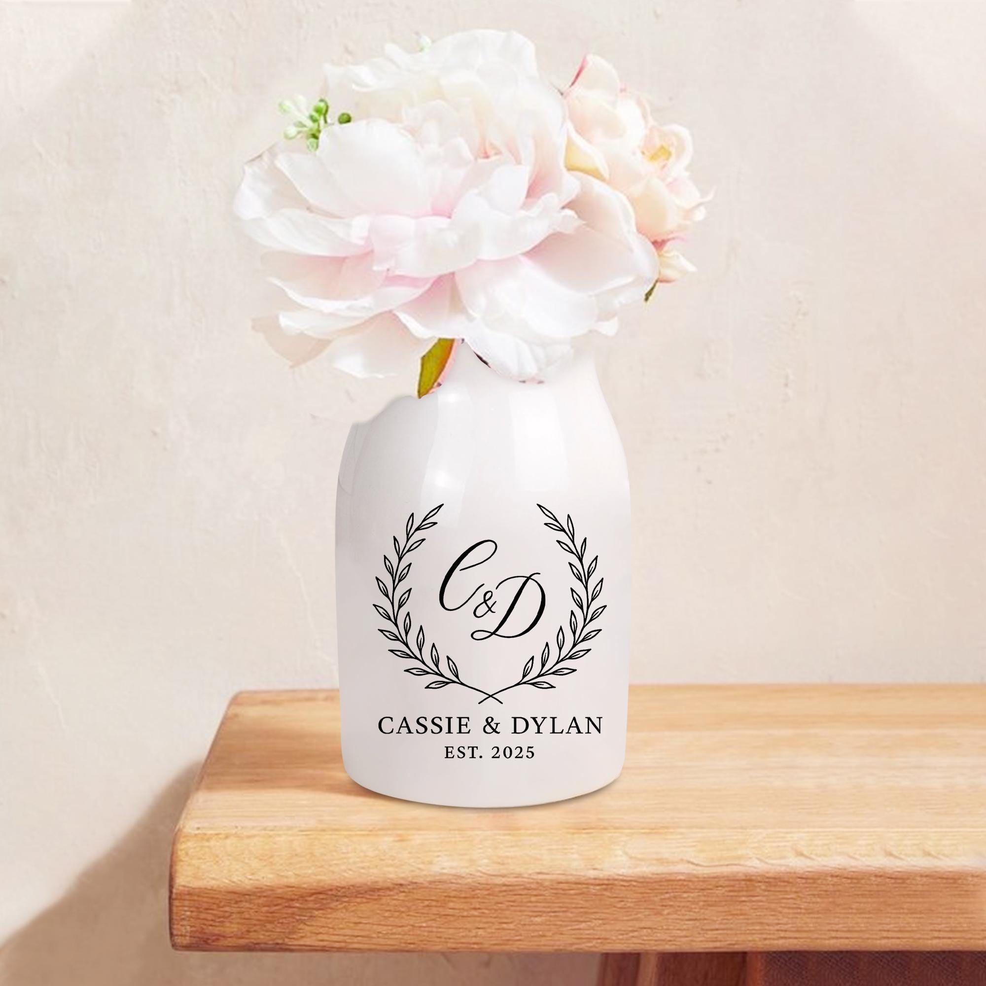 Custom Monogram Ceramic Flower Vase: Personalized Couple gift - Modern Home Decor image 2