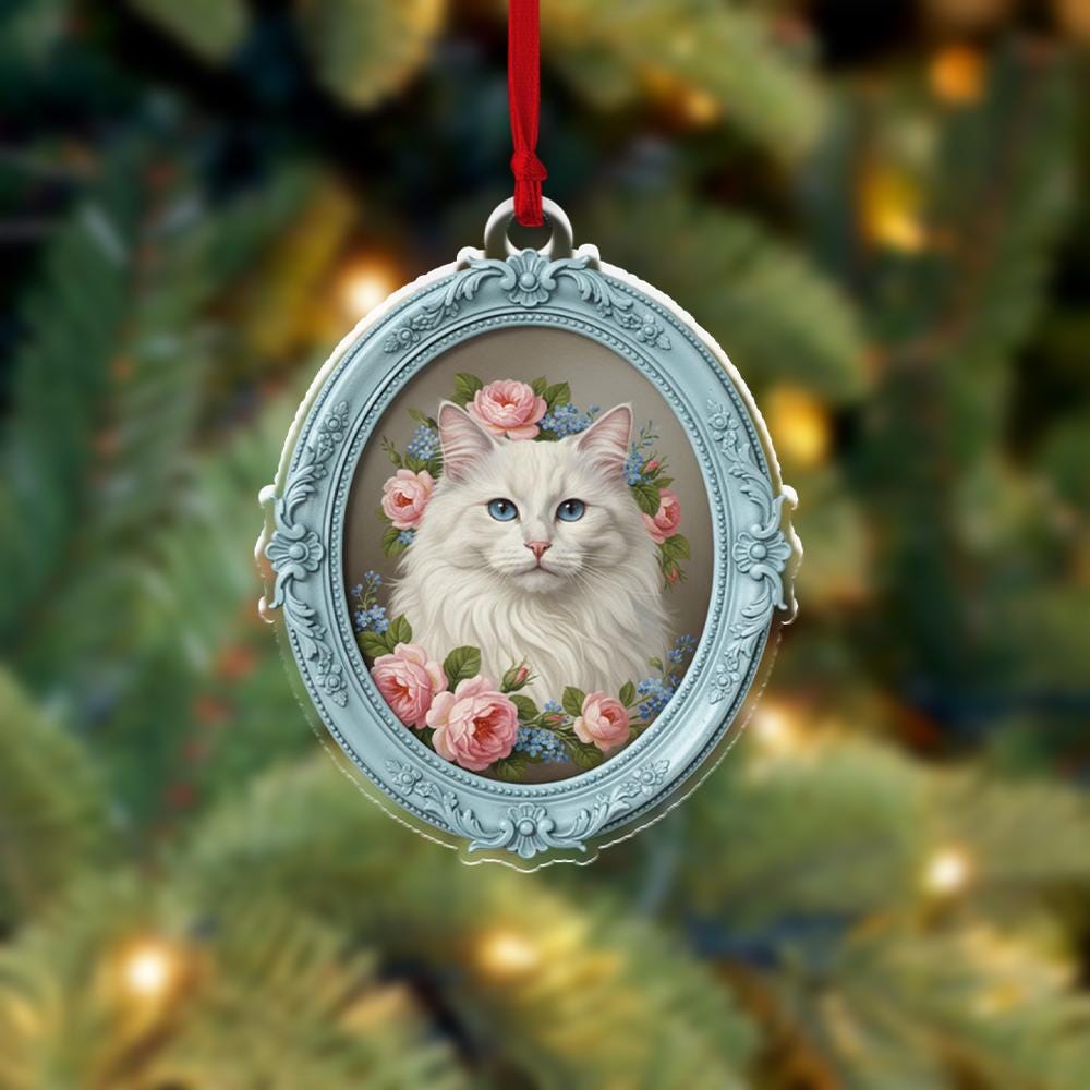 Custom Pet Portrait Ornament - Vintage Frame Christmas Decor for Dog or Cat Lovers image 2
