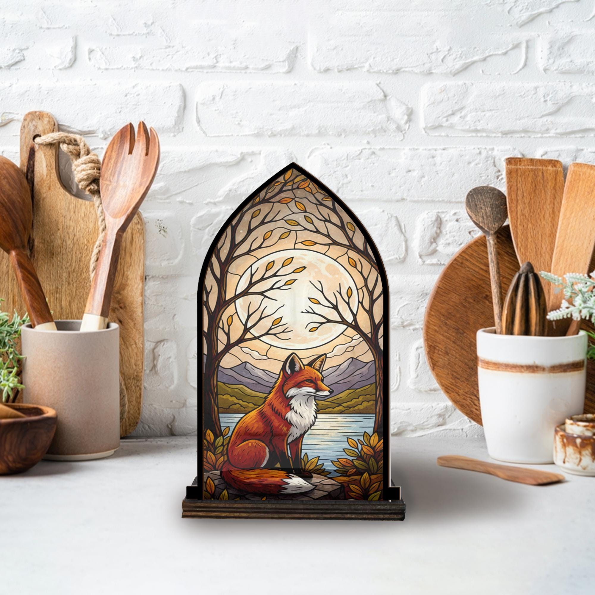 Fox in Autumn Woods Wooden Candle Holder – Woodland Fox Gift image 3