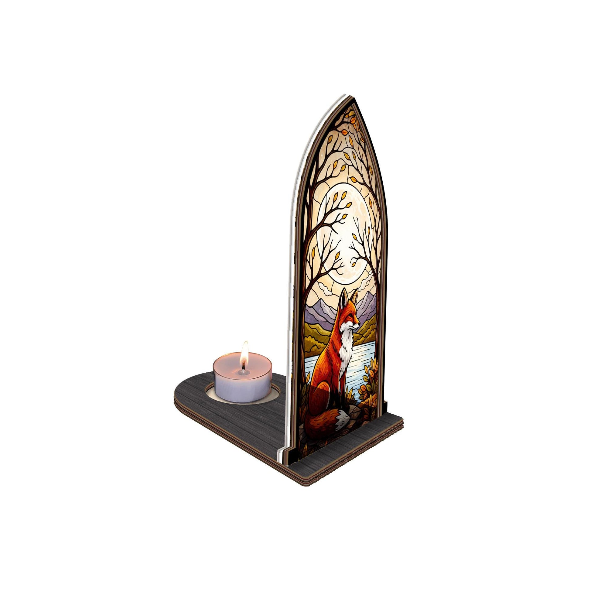 Fox in Autumn Woods Wooden Candle Holder – Woodland Fox Gift image 8