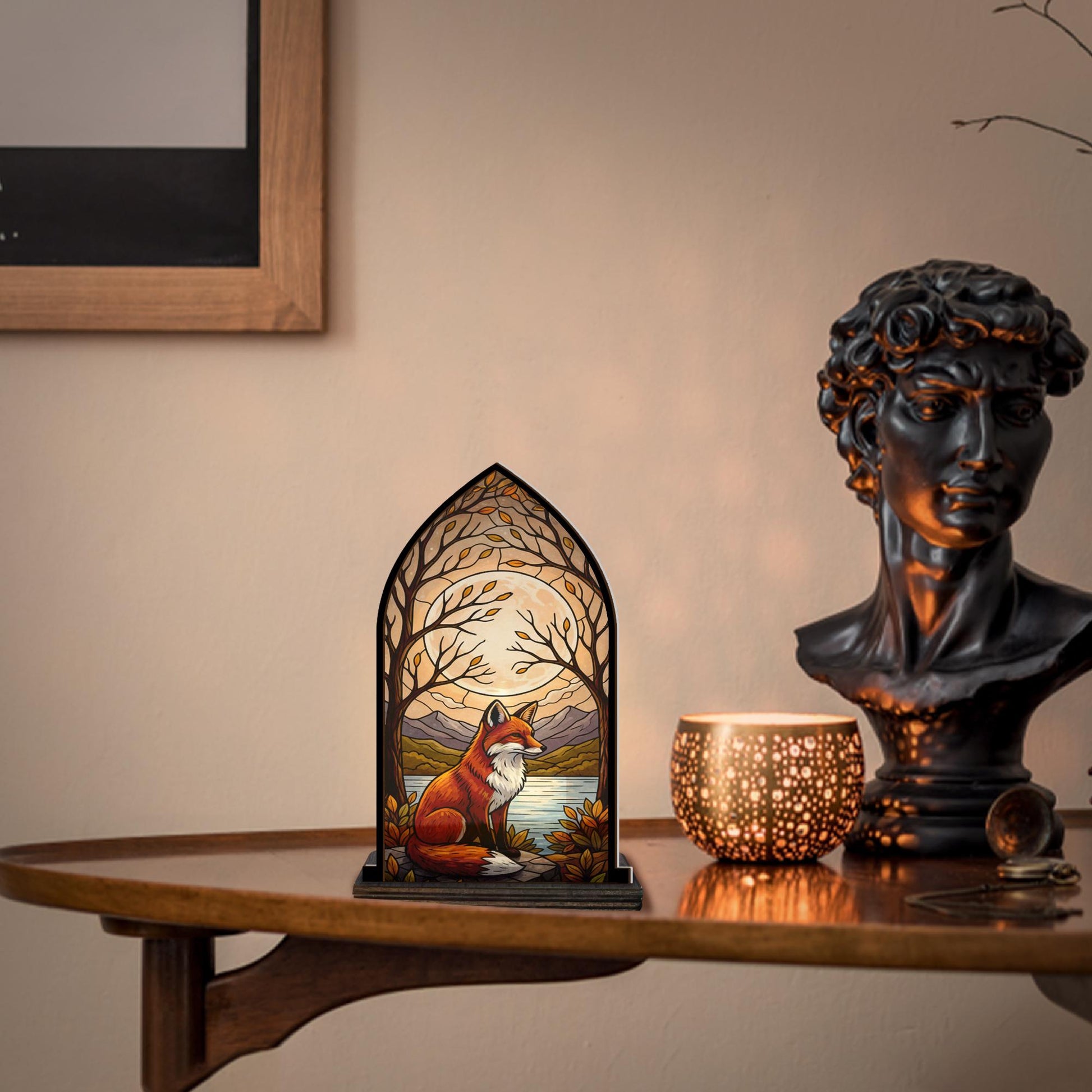 Fox in Autumn Woods Wooden Candle Holder – Woodland Fox Gift image 1