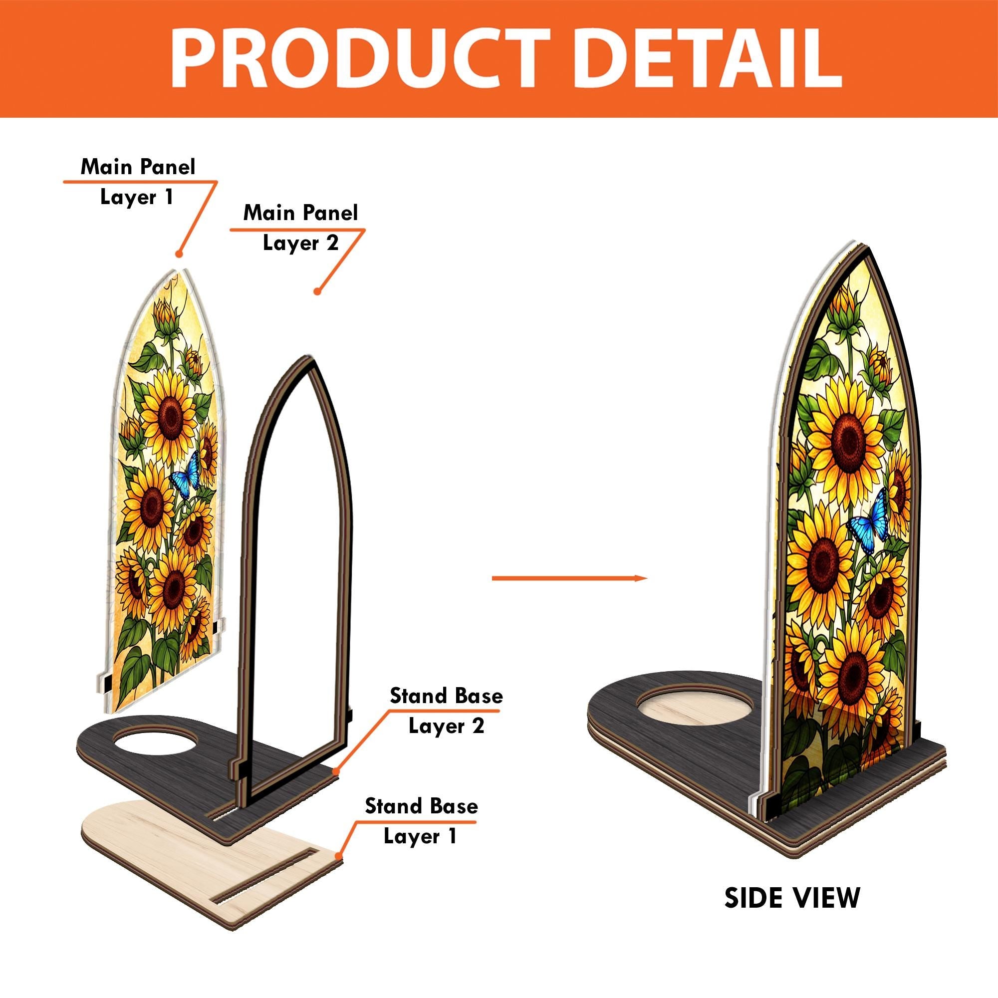 Wooden Candle Holder Sunflower & Butterfly Decor – Rustic Floral Candle Stand Home Gift image 7