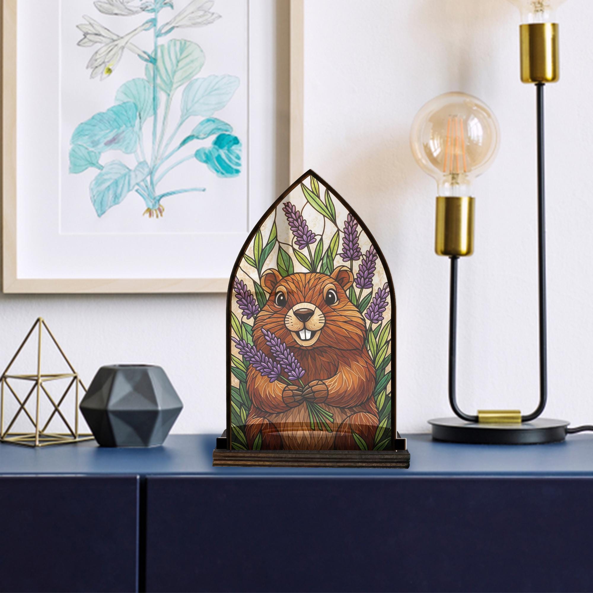 Wooden Candle Holder Happy Beaver with Lavender – Rustic Animal Decor Gift image 4