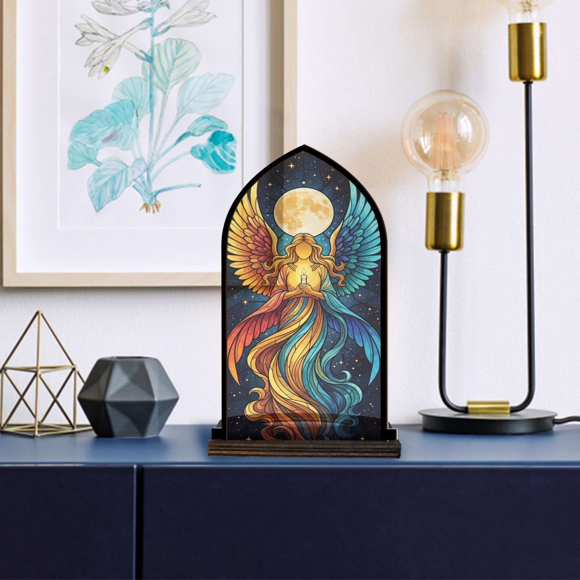 Angel Wings Candle Holder: Rustic Wooden Suncatcher image 4