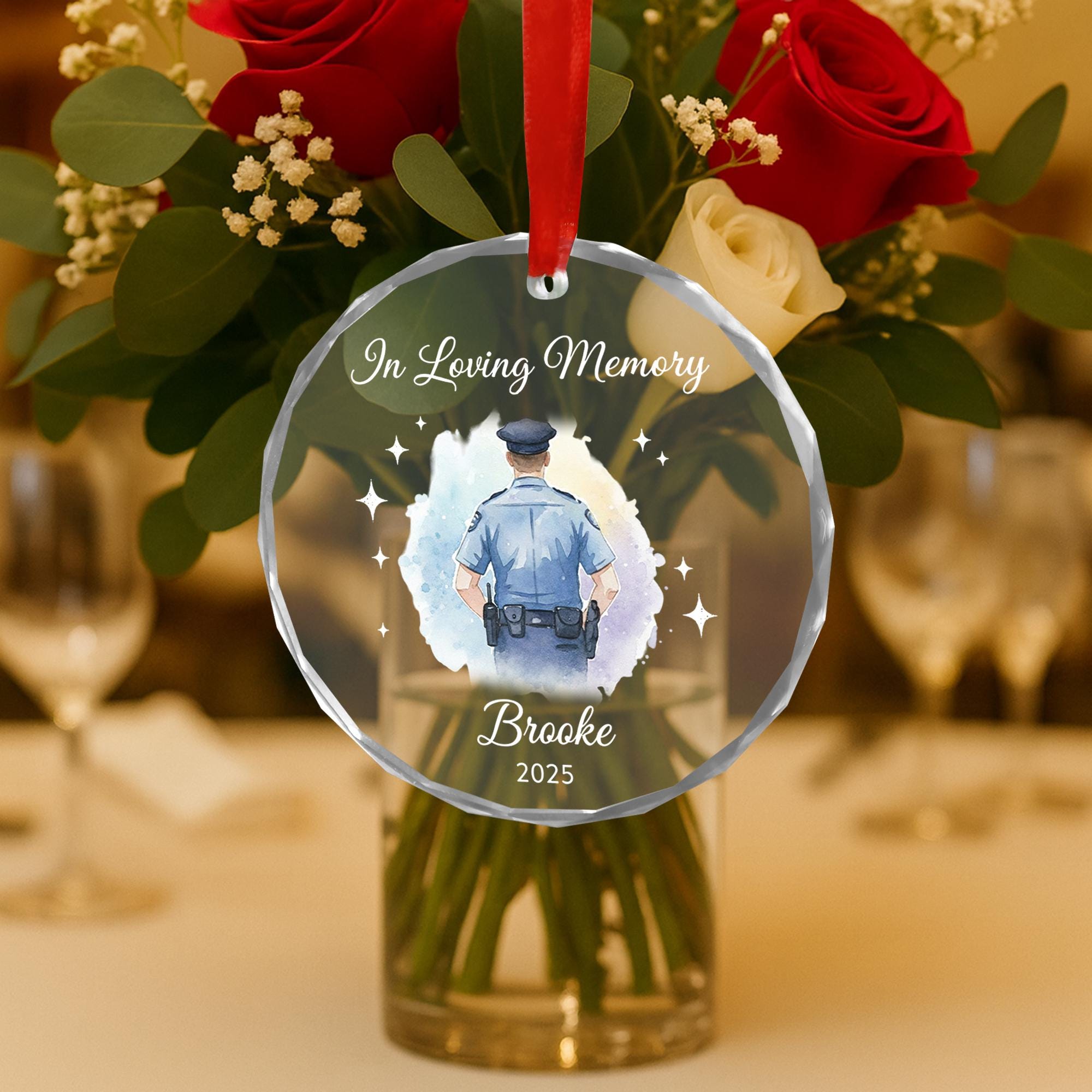 Glass Memorial Ornament – Police Officer Tribute Design, Personalized Name and Year, In Loving Memory Christmas Decoration image 4