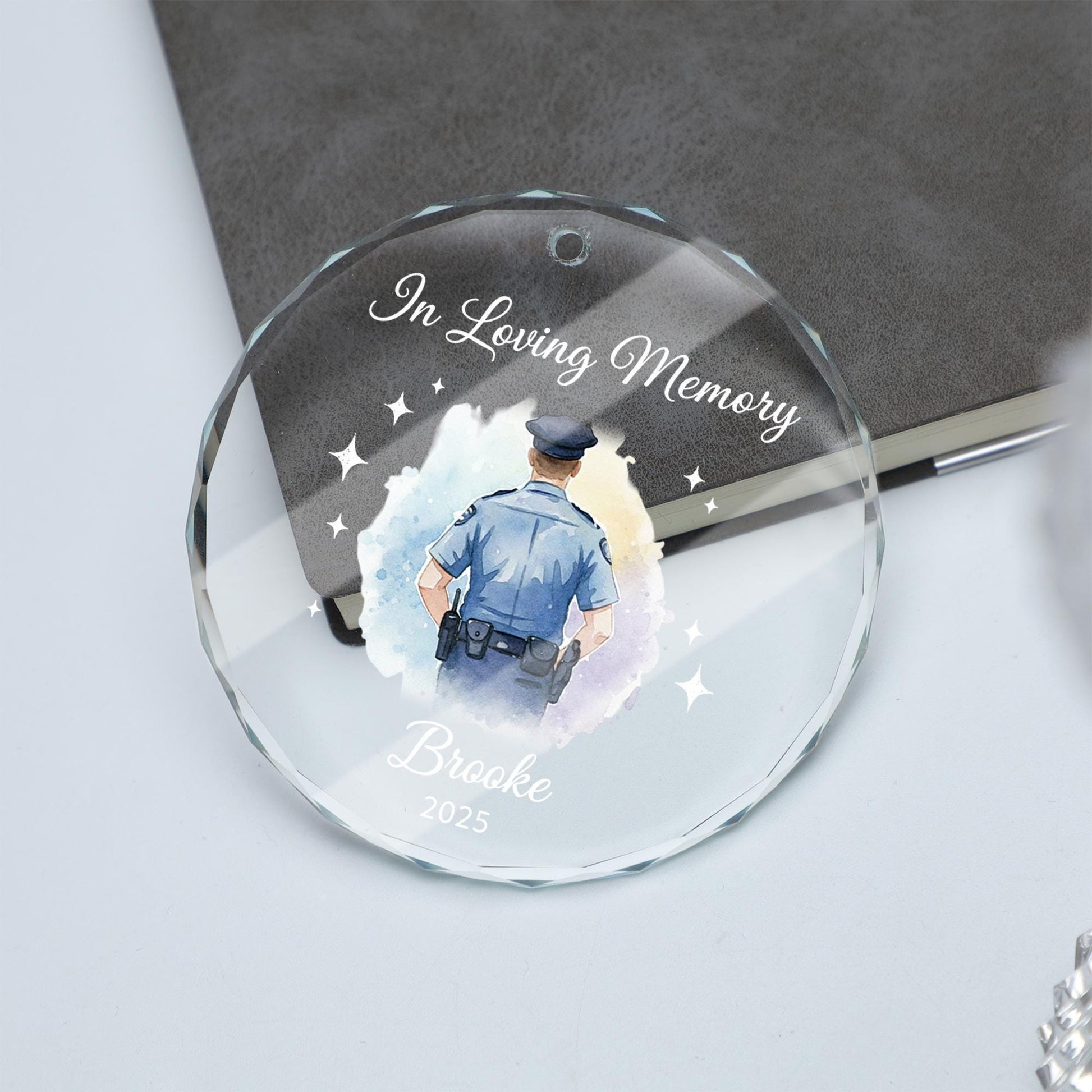 Glass Memorial Ornament – Police Officer Tribute Design, Personalized Name and Year, In Loving Memory Christmas Decoration image 6