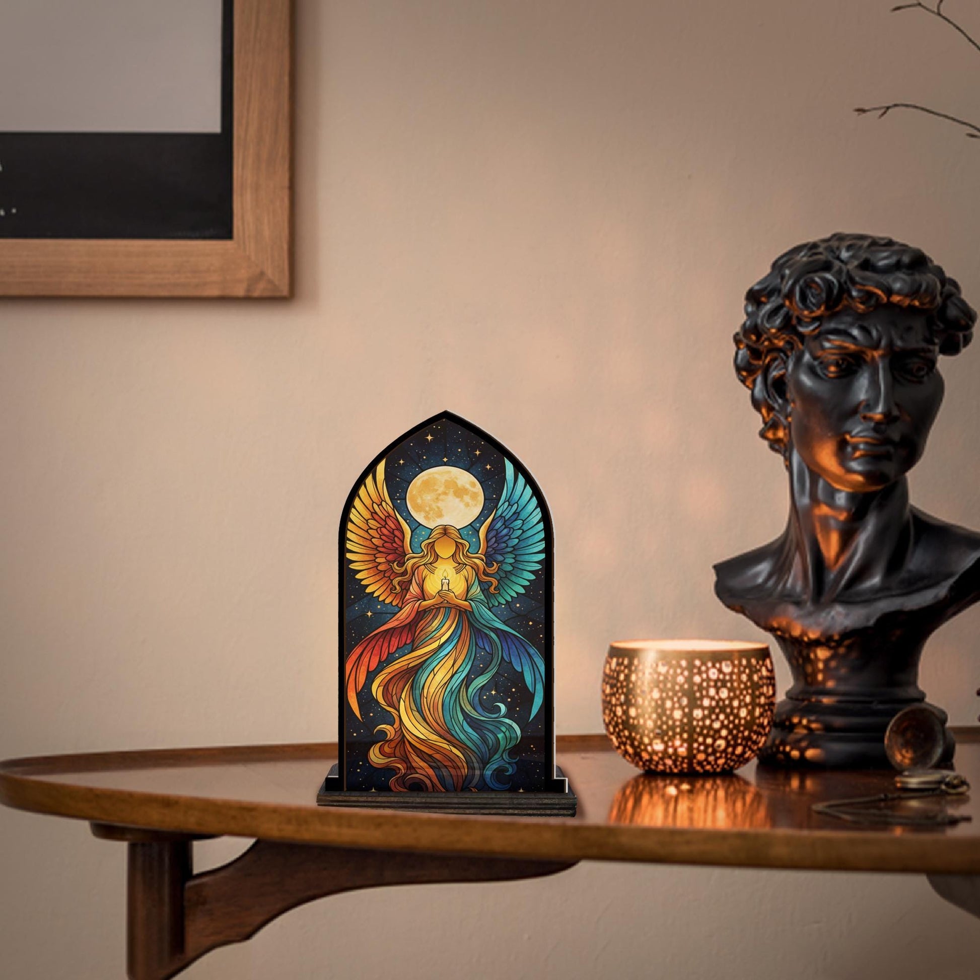 Angel Wings Candle Holder: Rustic Wooden Suncatcher image 1