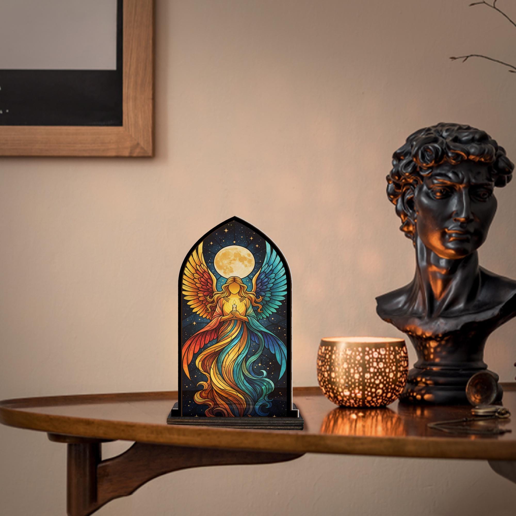 Angel Wings Candle Holder: Rustic Wooden Suncatcher image 1