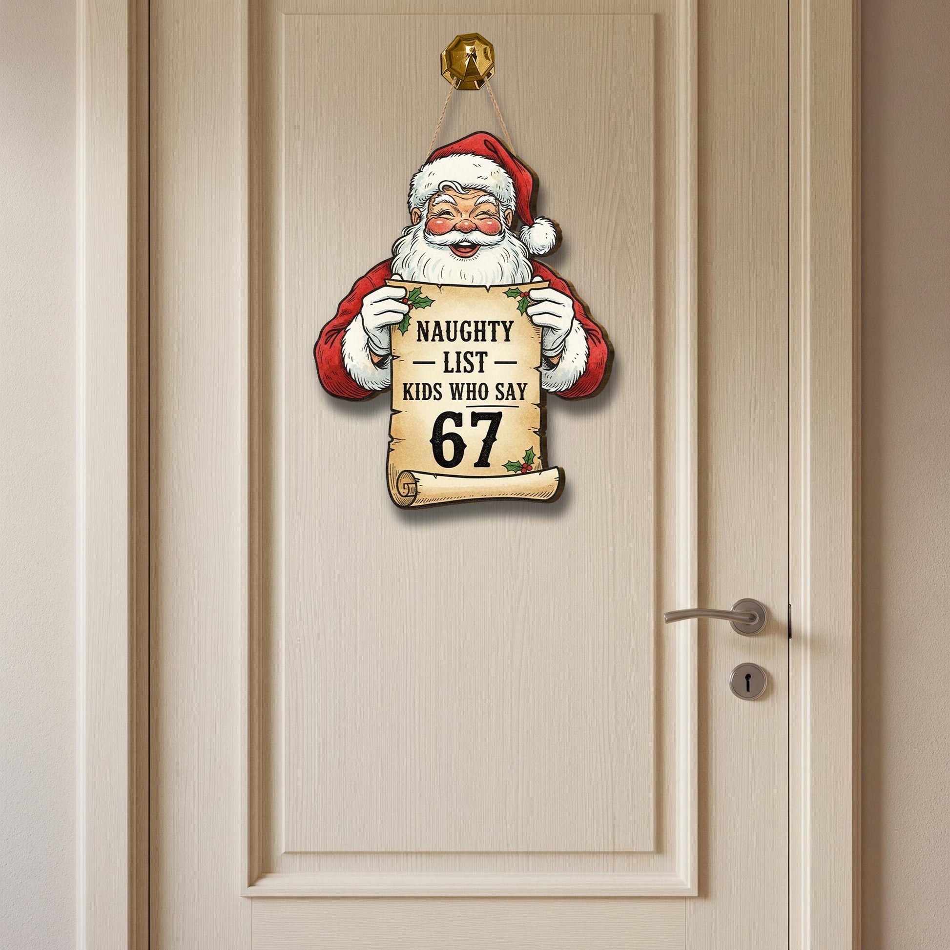 Funny Meme Gen Z Slang 2025 Sign: Santa Naughty List Kids Say 67 Wooden Christmas Decor image 2