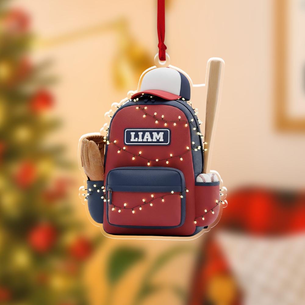 Personalized Baseball Backpack Ornament – Custom Name Baseball Gear Christmas image 3