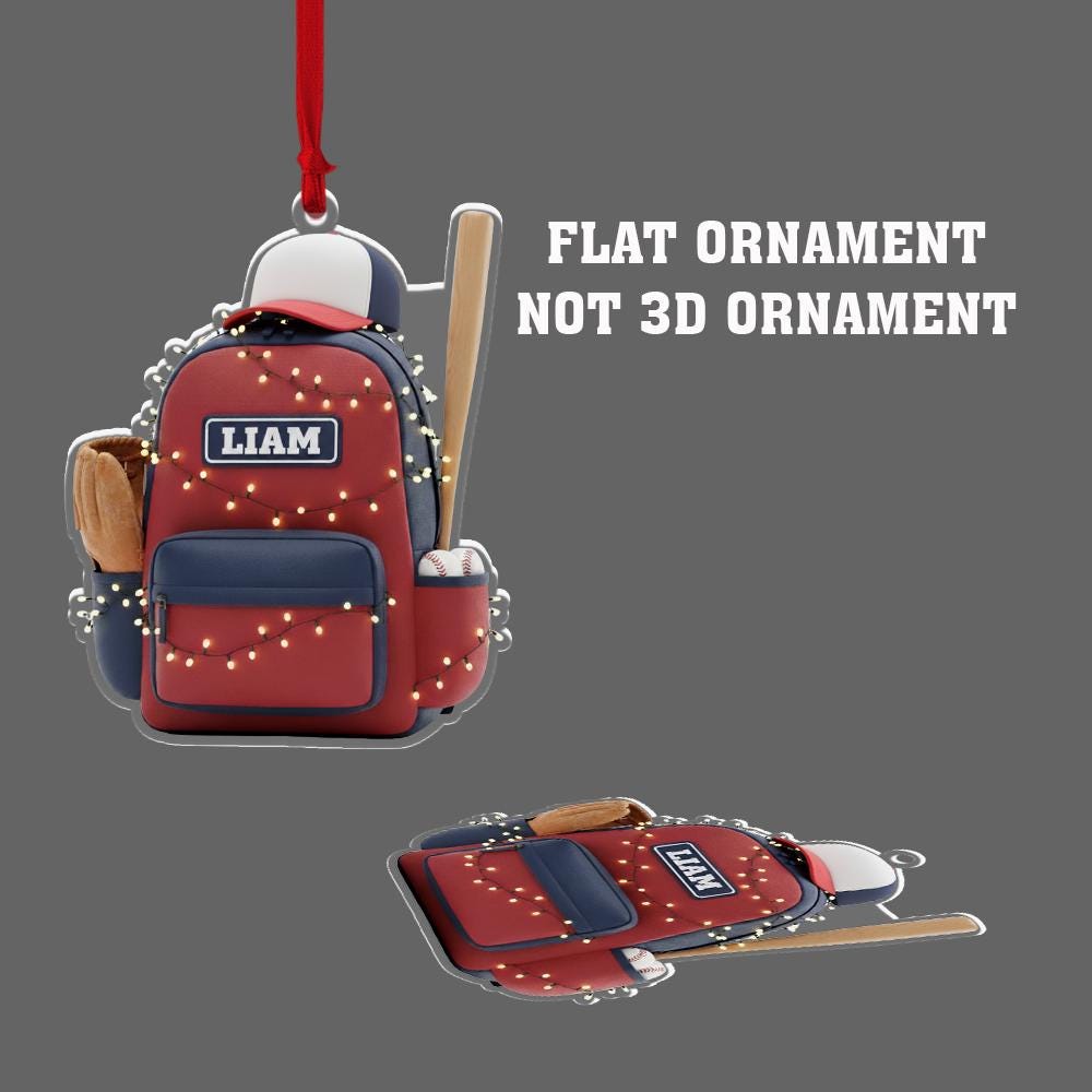Personalized Baseball Backpack Ornament – Custom Name Baseball Gear Christmas image 4