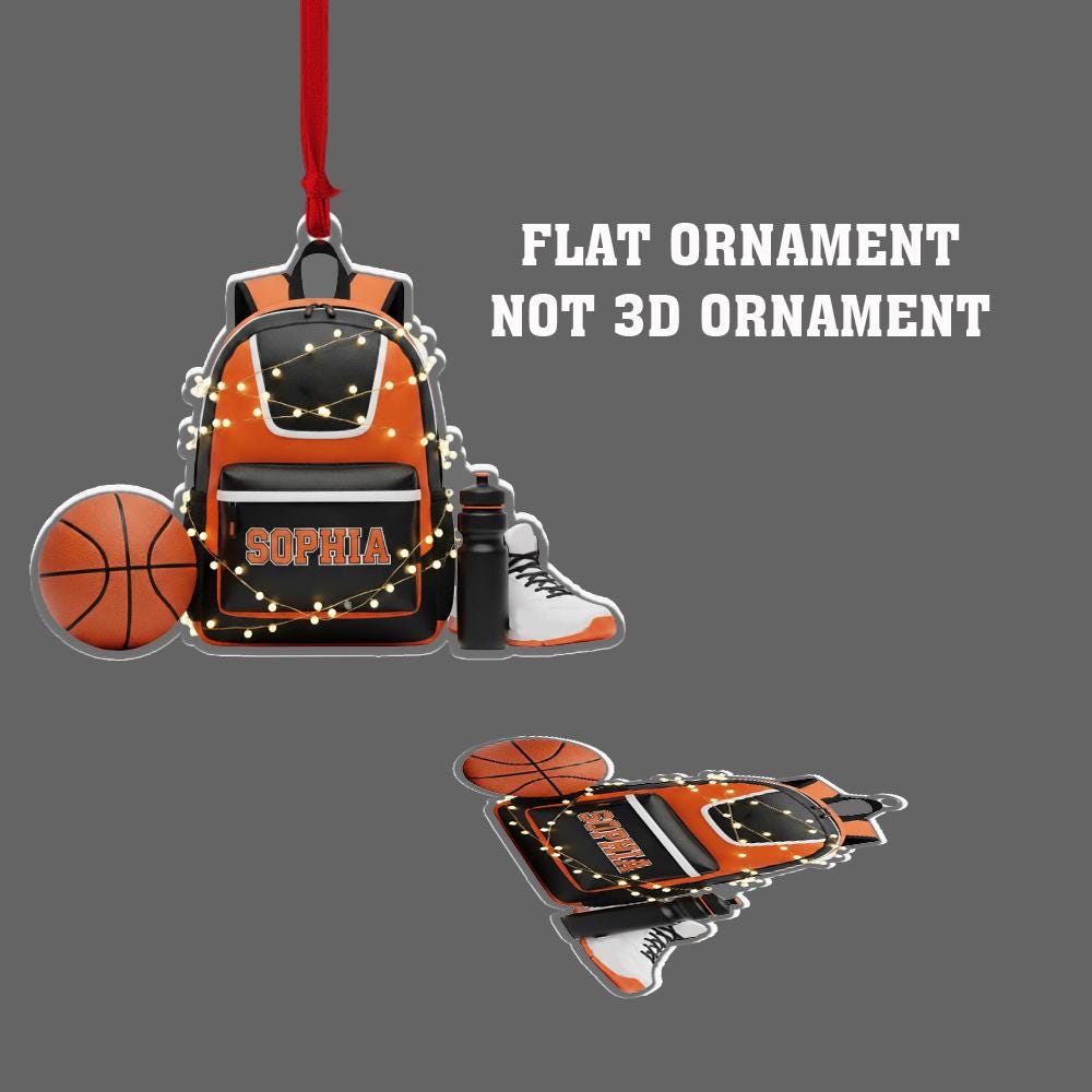 Personalized Basketball Backpack Ornament – Custom Name Sports Gear Christmas Tree Decoration image 3