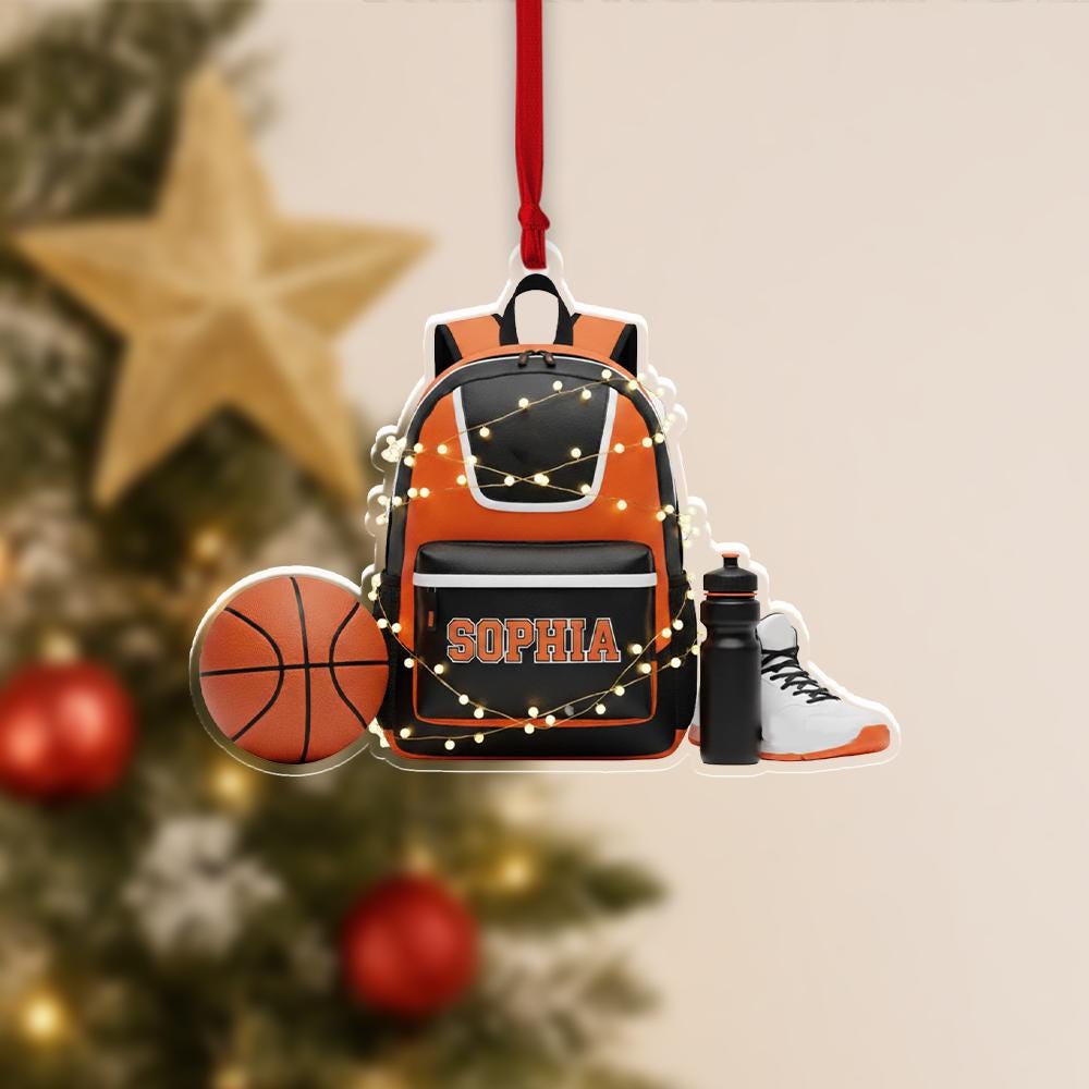 Personalized Basketball Backpack Ornament – Custom Name Sports Gear Christmas Tree Decoration image 4