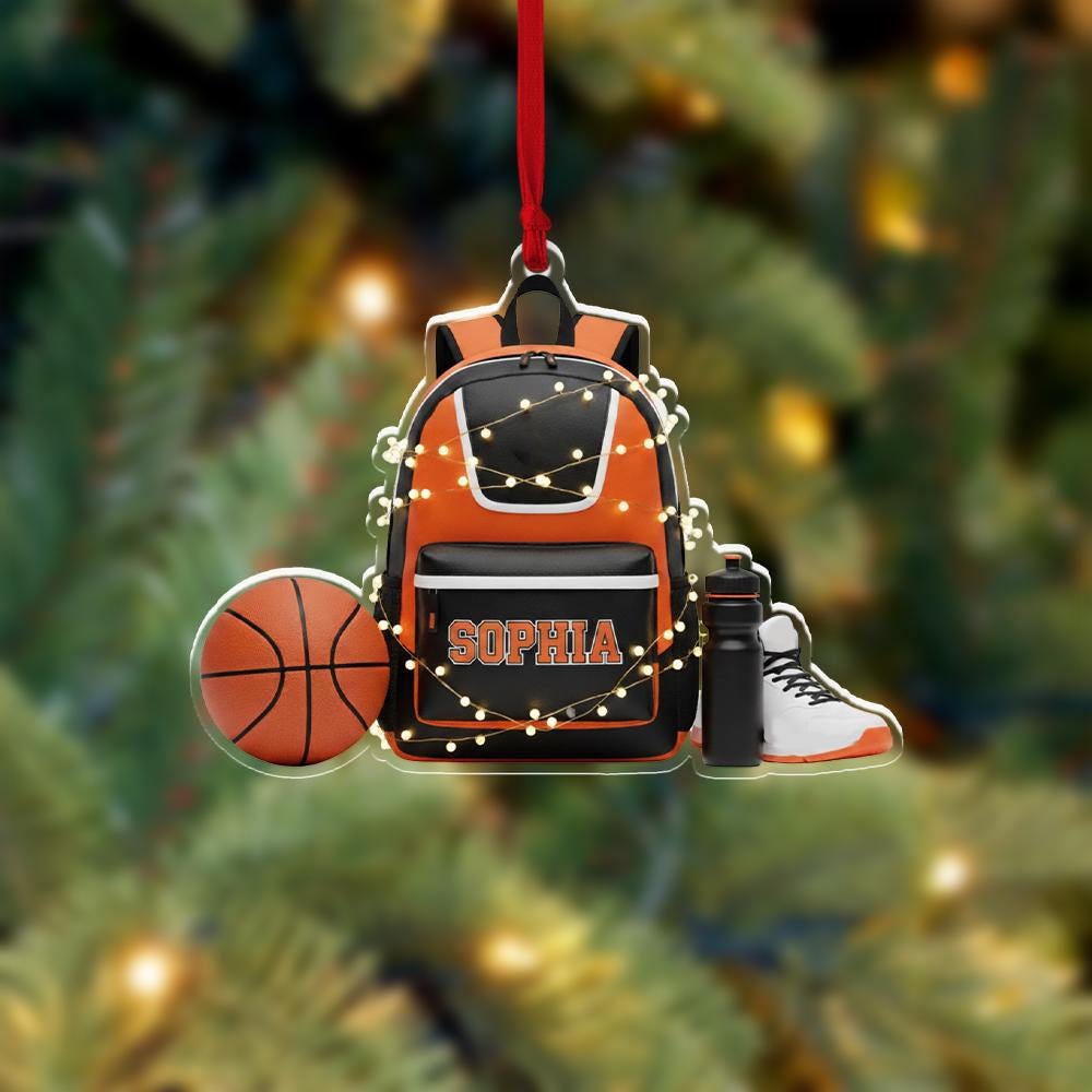 Personalized Basketball Backpack Ornament – Custom Name Sports Gear Christmas Tree Decoration image 5