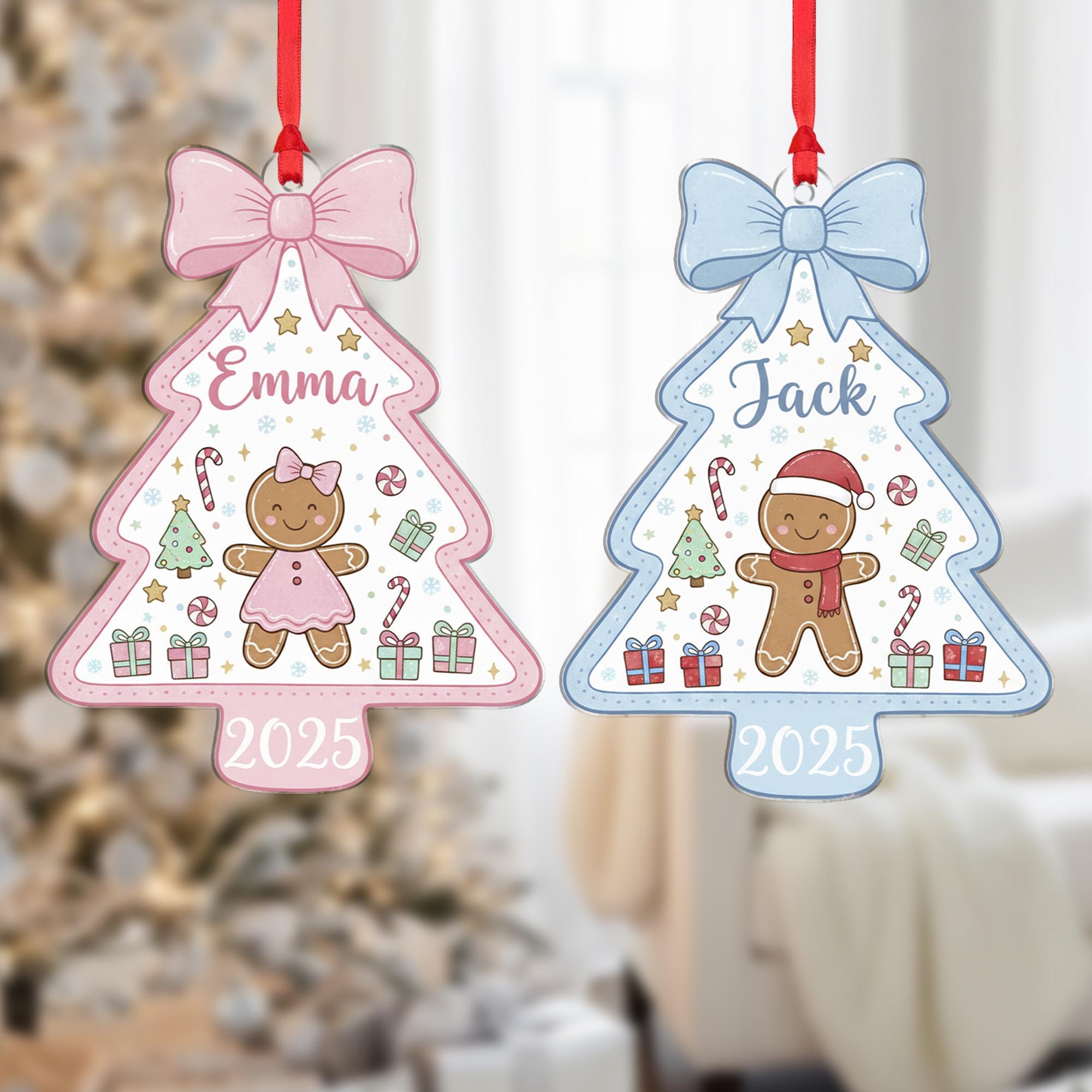 Personalised Tree-Shaped Gingerbread Child Ornament 2025 – Christmas Hanging Decoration image 1