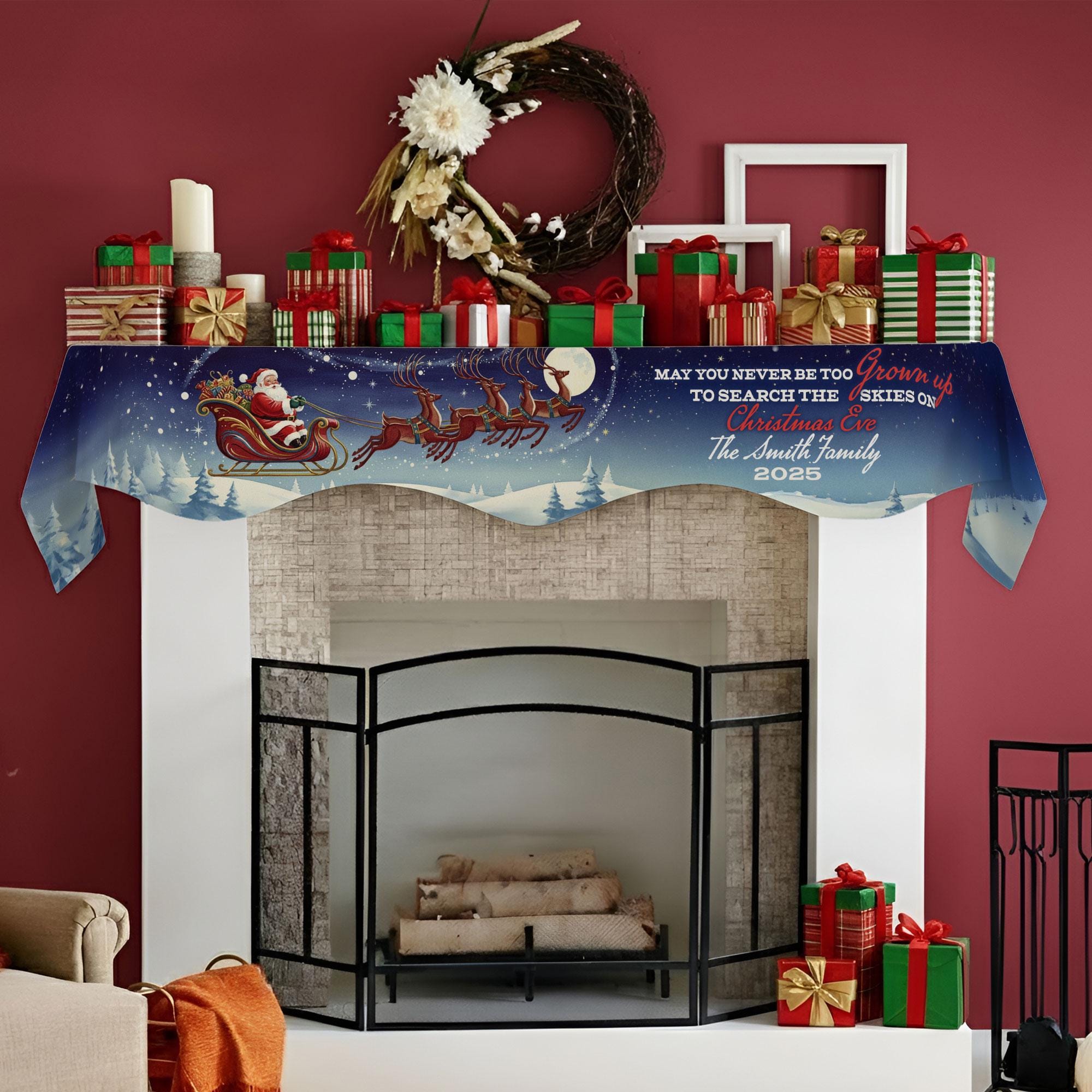 Custom Family Fireplace Mantel Scarf: Personalized Christmas Hearth Decor, Mantel Runner image 3