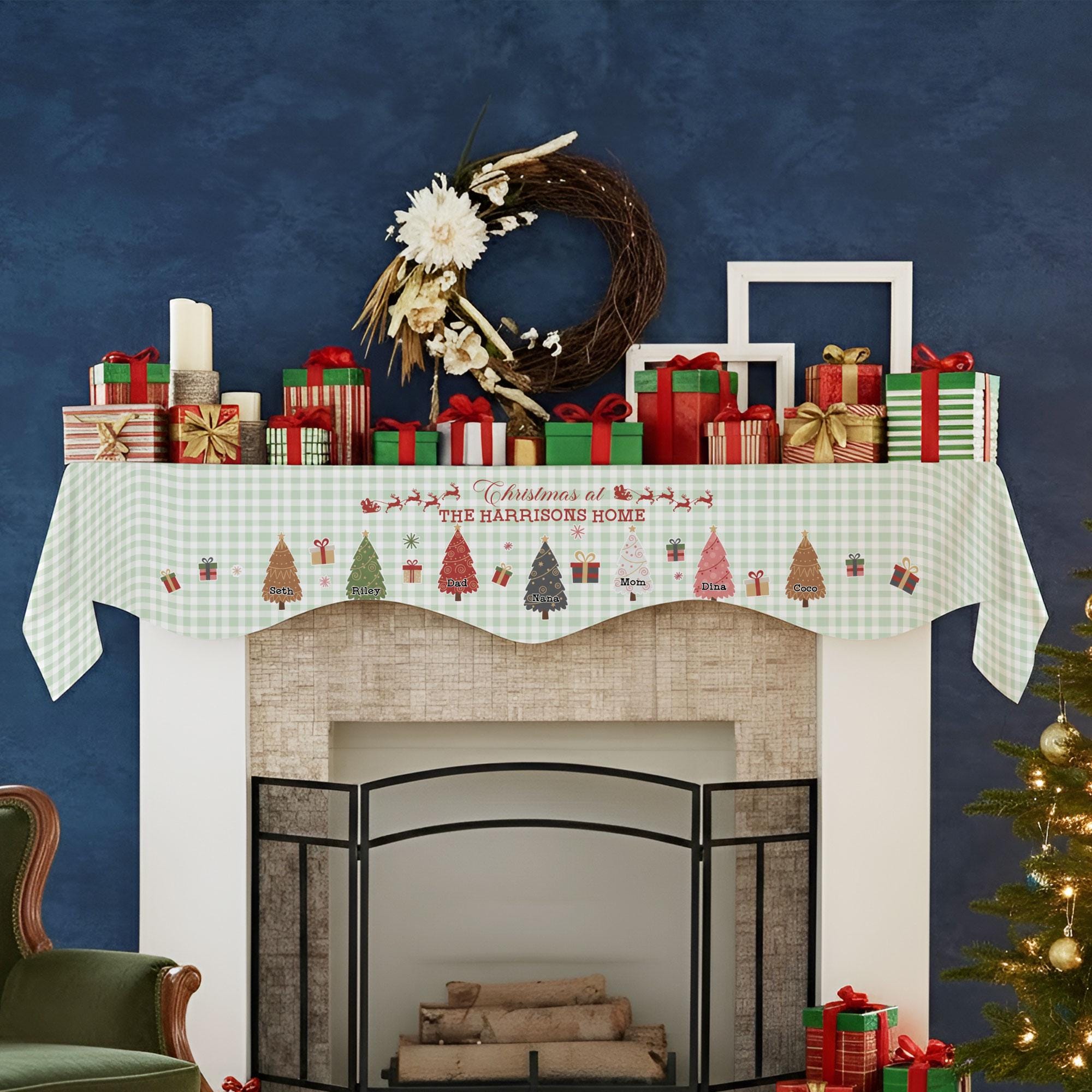 Custom Family Christmas Trees Fireplace Mantel Scarf: Personalized Holiday Hearth Decor image 4