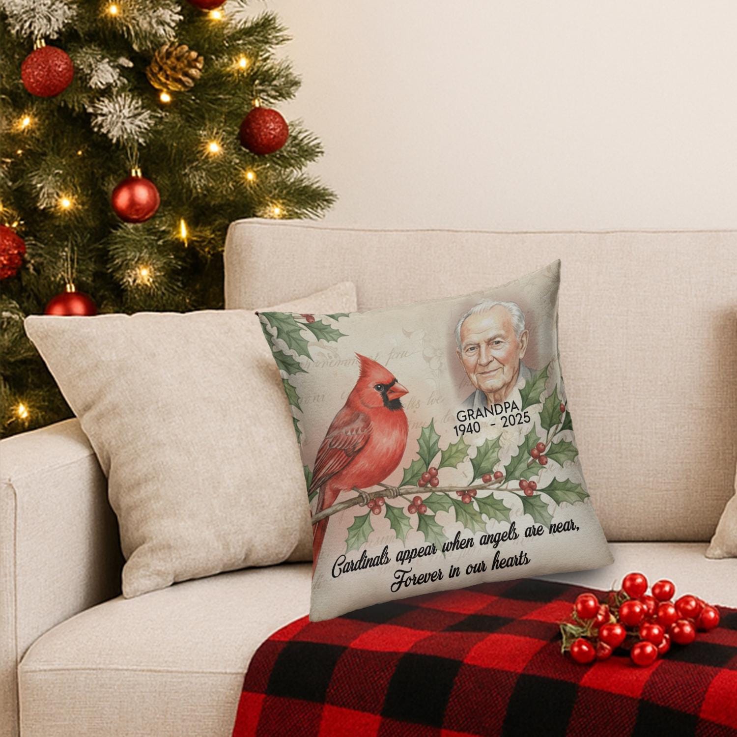 Personalized Memorial Cardinal Pillow – Custom Name & Years Home Decor