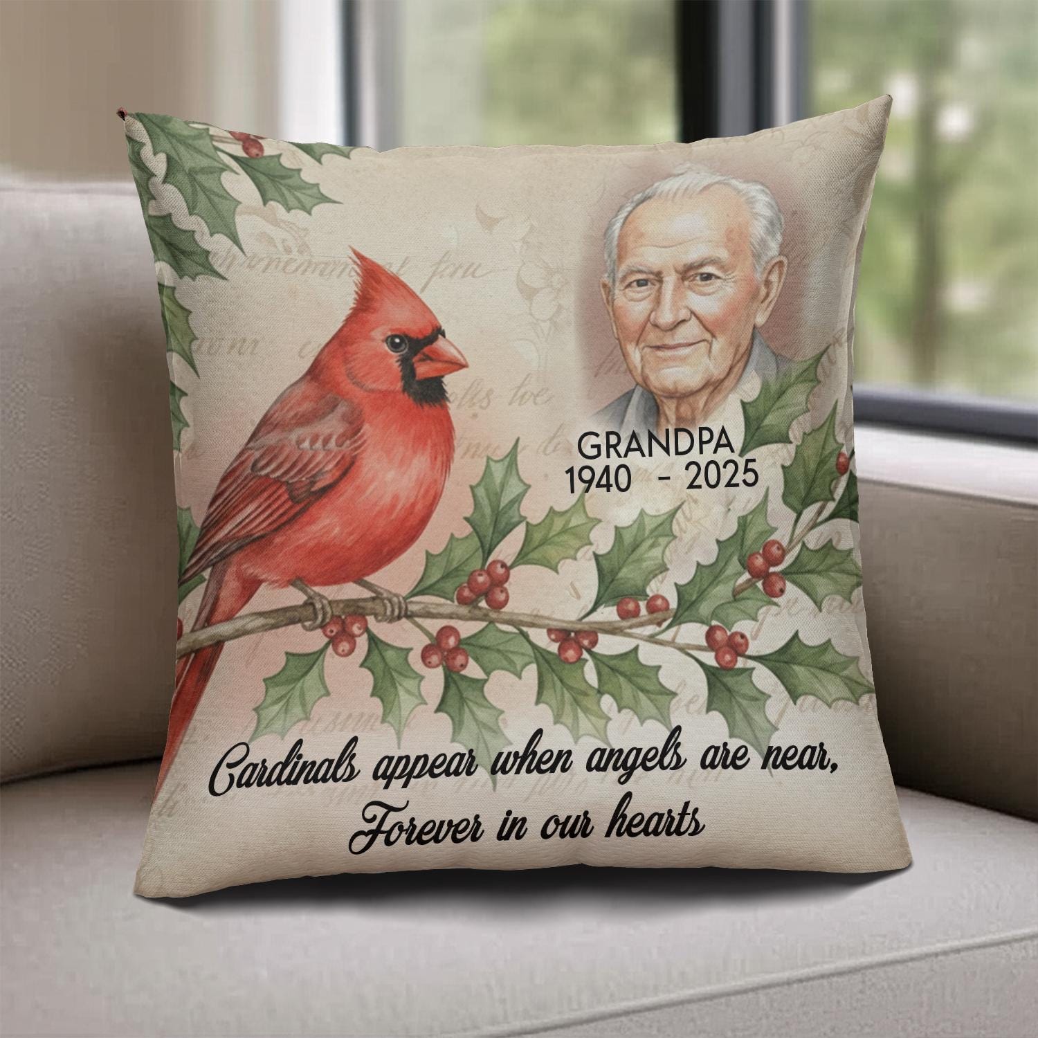 Personalized Memorial Cardinal Pillow – Custom Name & Years Home Decor