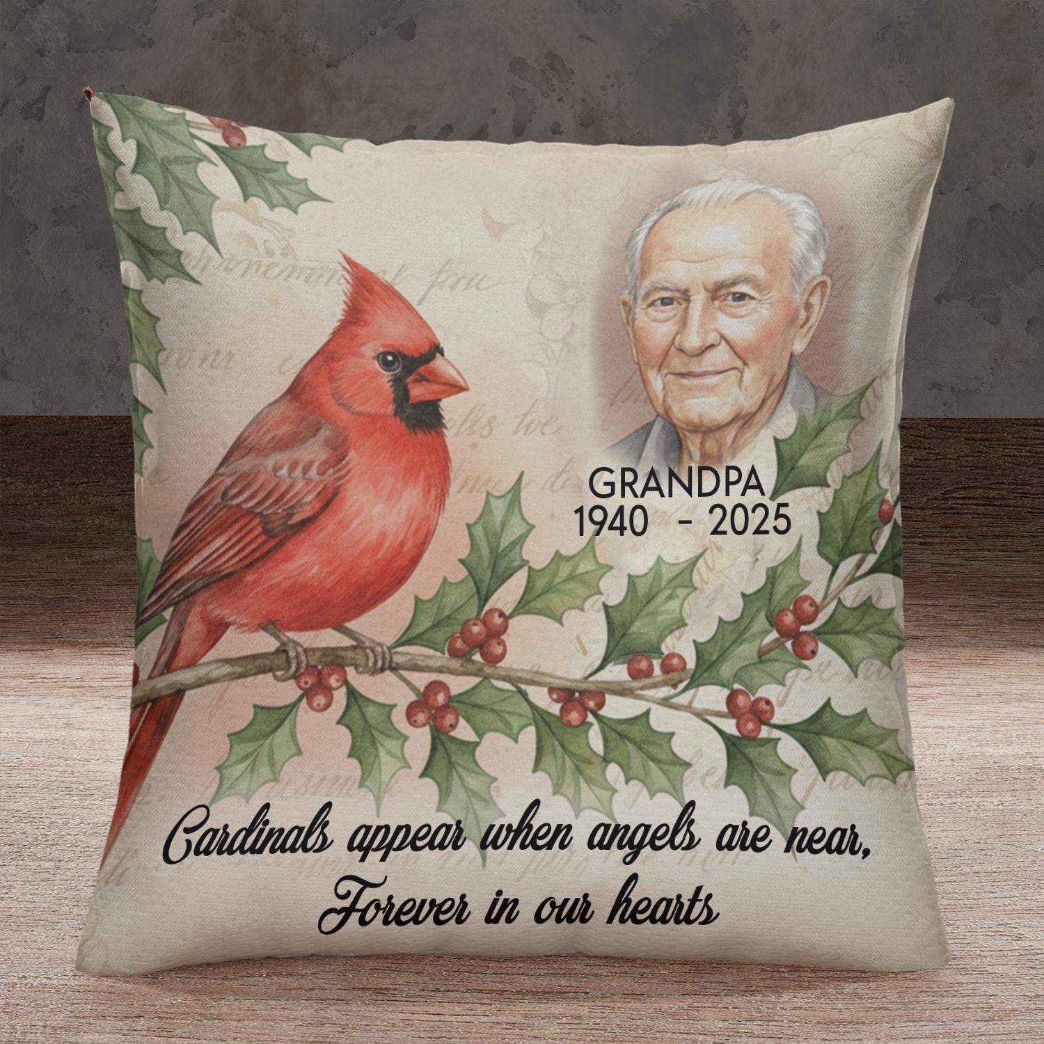 Personalized Memorial Cardinal Pillow – Custom Name & Years Home Decor