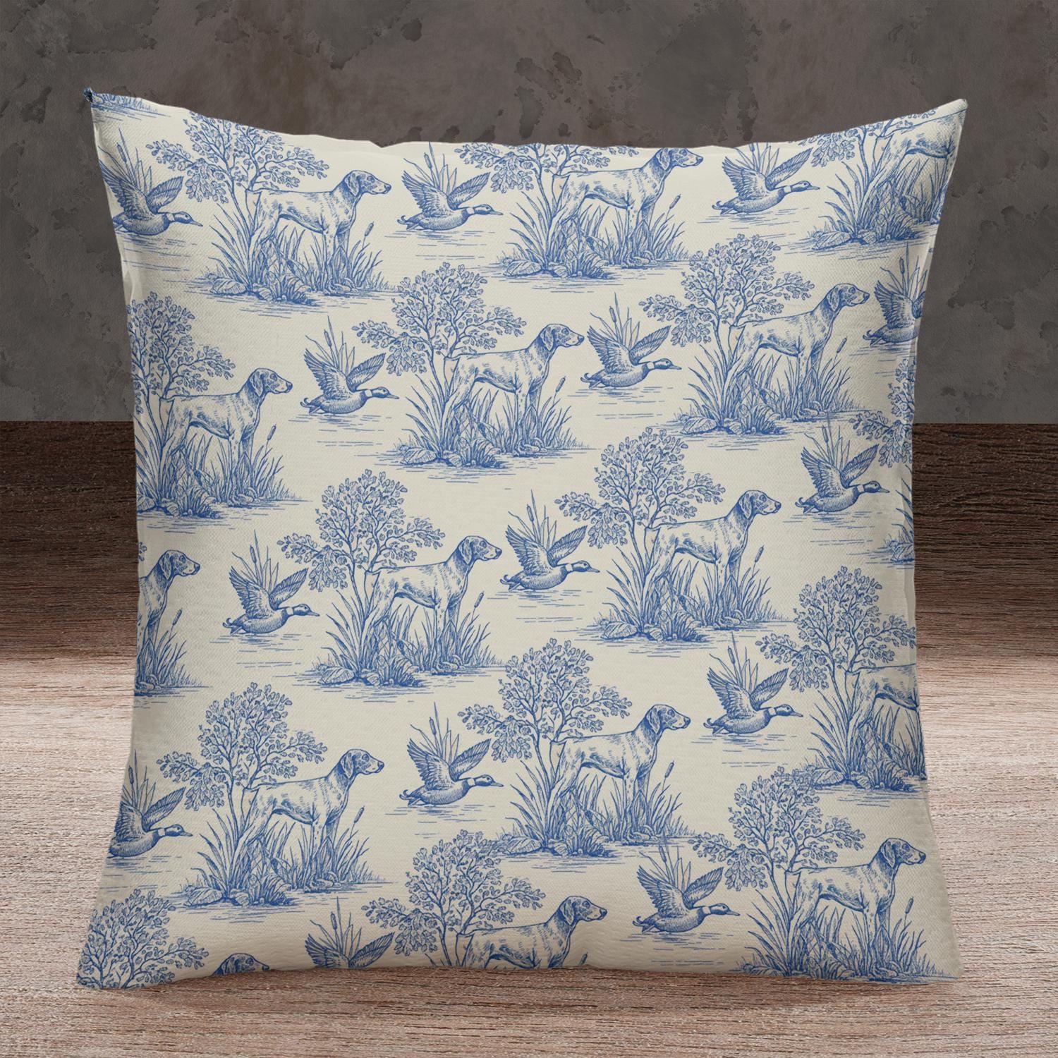 German Shorthaired Pointer Hunting Dog Pillow – Blue Toile Decorative Throw Pillow