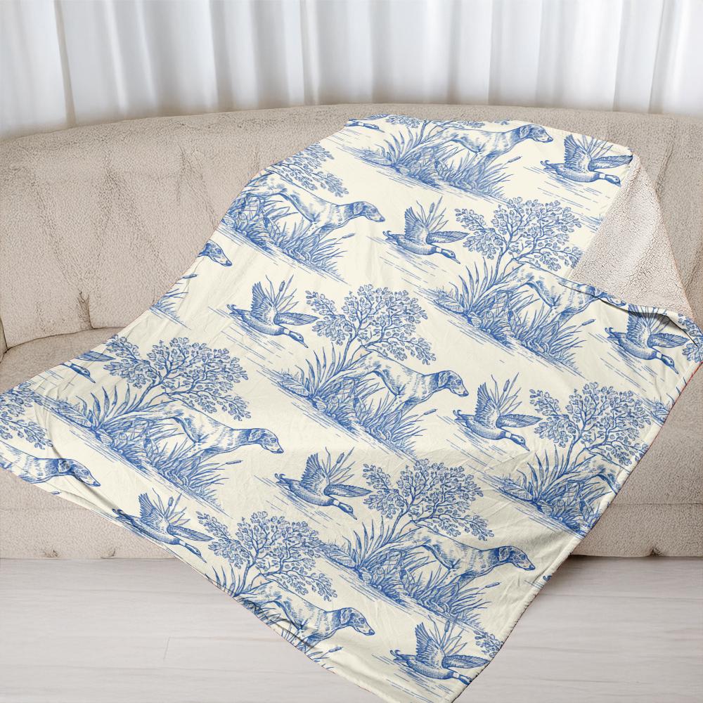 German Shorthaired Pointer Blanket – Blue Toile Hunting Dog Throw