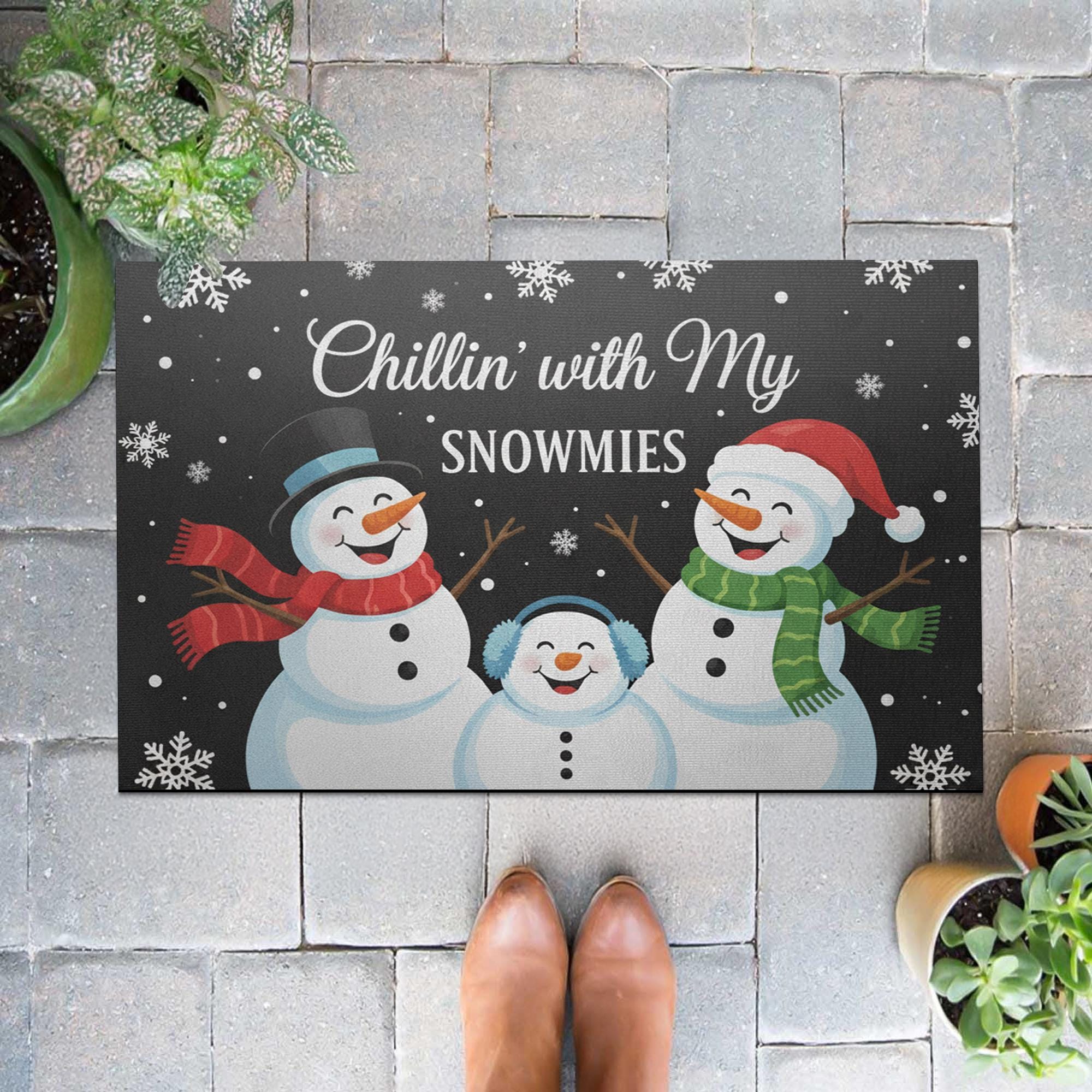 Personalizable Outdoor Snowman Doormat – Chillin’ With My Snowmies Design, Welcome Mat