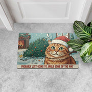 Personalized Christmas Cat Doormat — “Probably Just Going to Jingle Some of the Way” Design — Indoor/Outdoor Rubber Mat