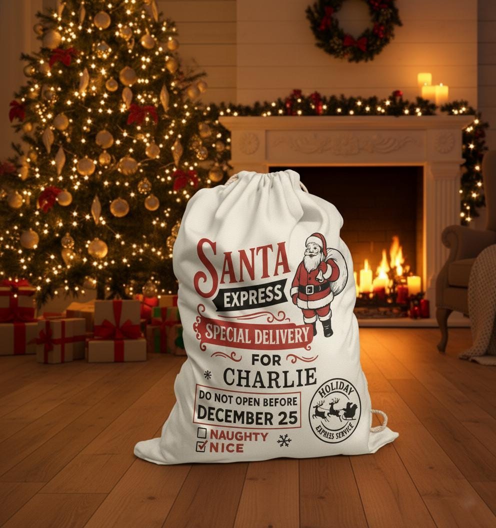 Custom Santa Express Christmas Sack Frabic Toy Bag Personalized Holiday Decor