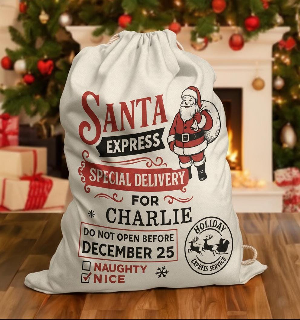 Custom Santa Express Christmas Sack Frabic Toy Bag Personalized Holiday Decor