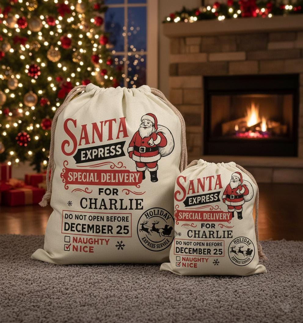 Custom Santa Express Christmas Sack Frabic Toy Bag Personalized Holiday Decor