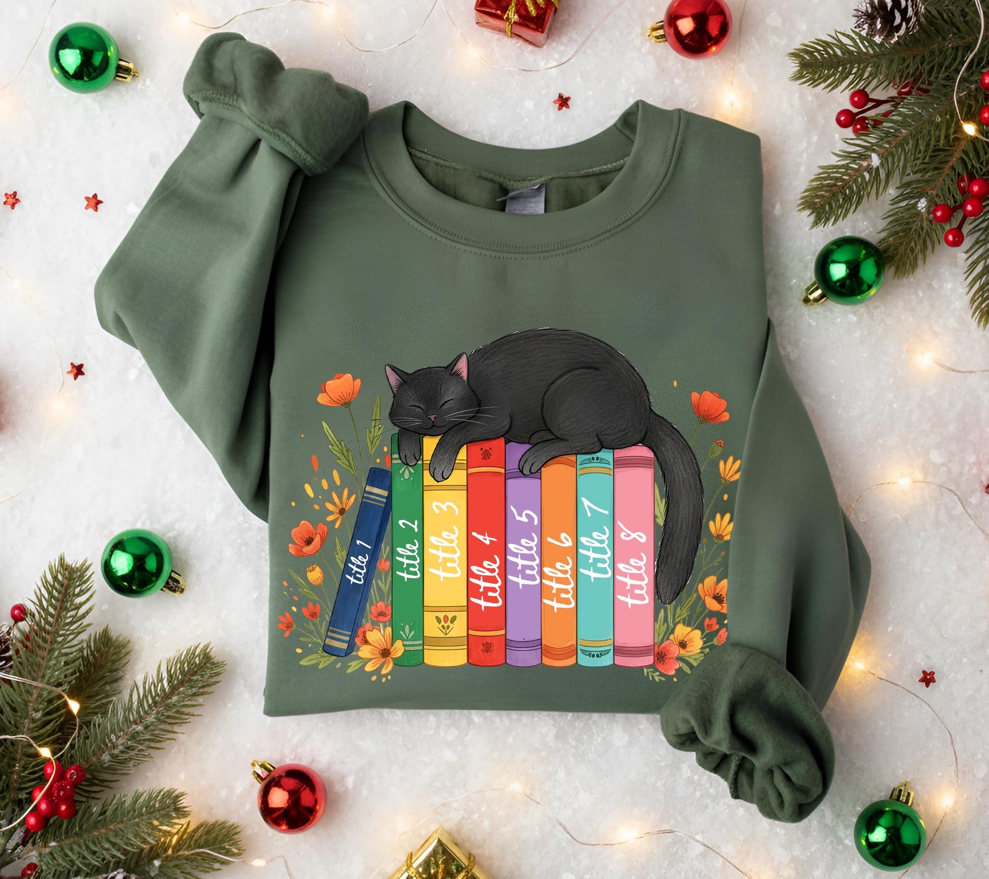 Custom Cat and Books Sweatshirt: Reading Lover Pullover, Personalized Literary Apparel