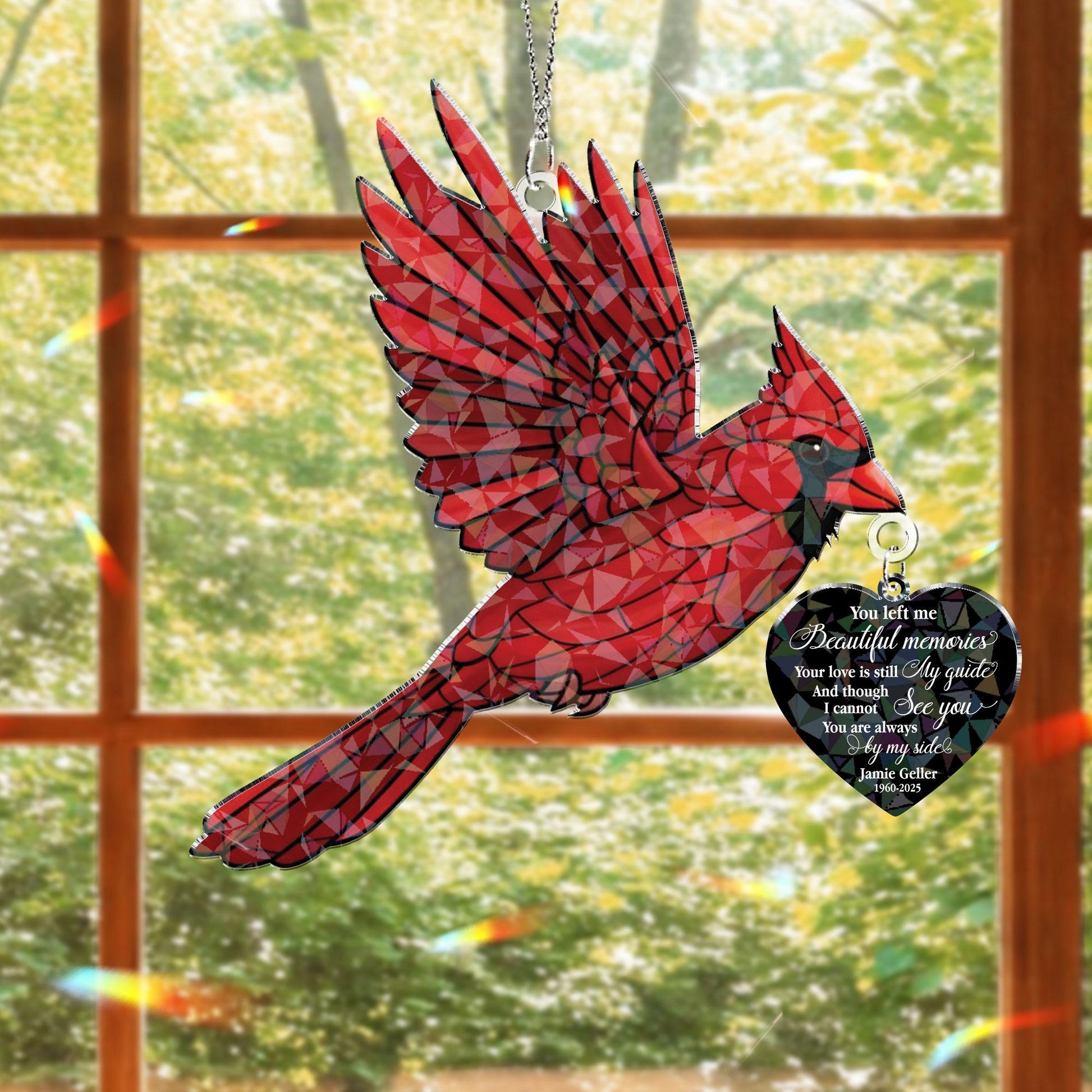 Personalized Hologram Cardinal Window Hanging Ornament with Charm