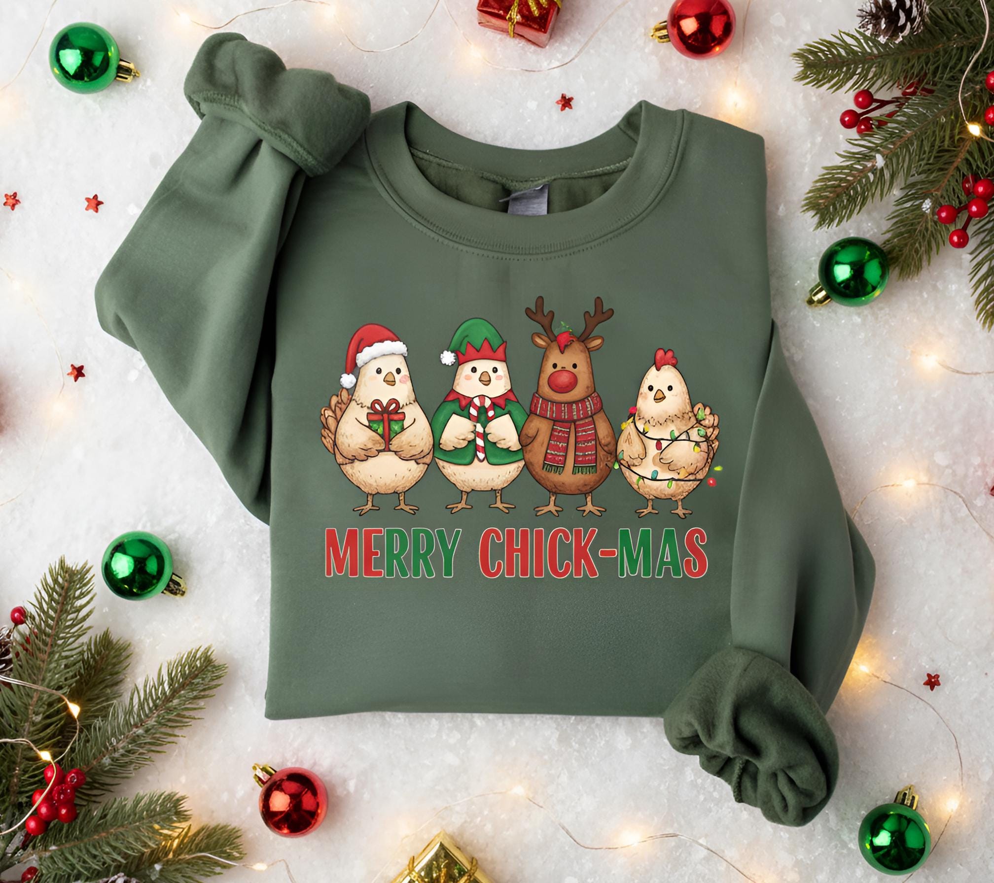 Chicken Christmas Sweatshirt: Holiday Hen Pullover, Funny Farm Animal Design, Festive Costume Illustration