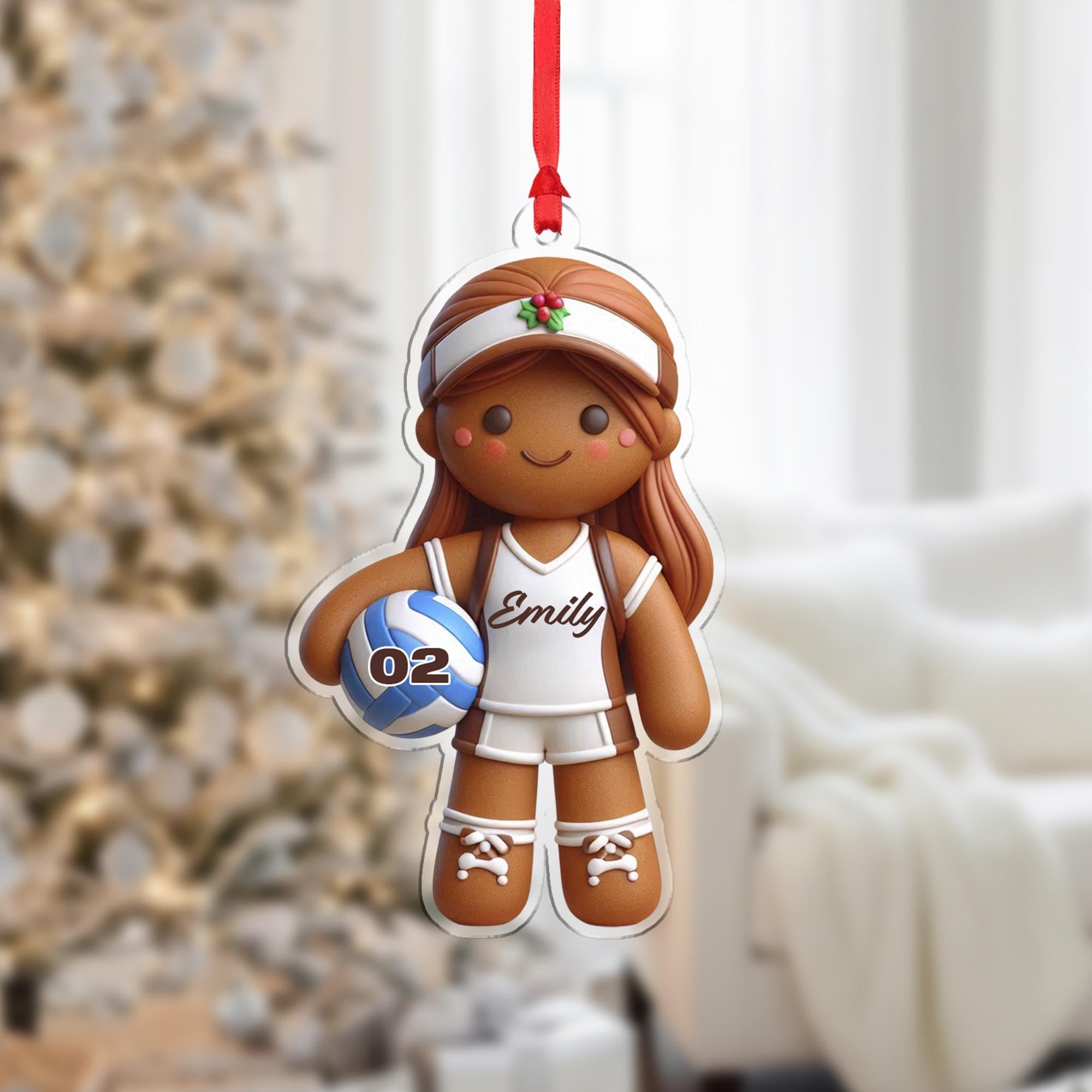 Personalized Gingerbread Volleyball Ornament – Custom Name Sports Girl Christmas Gift