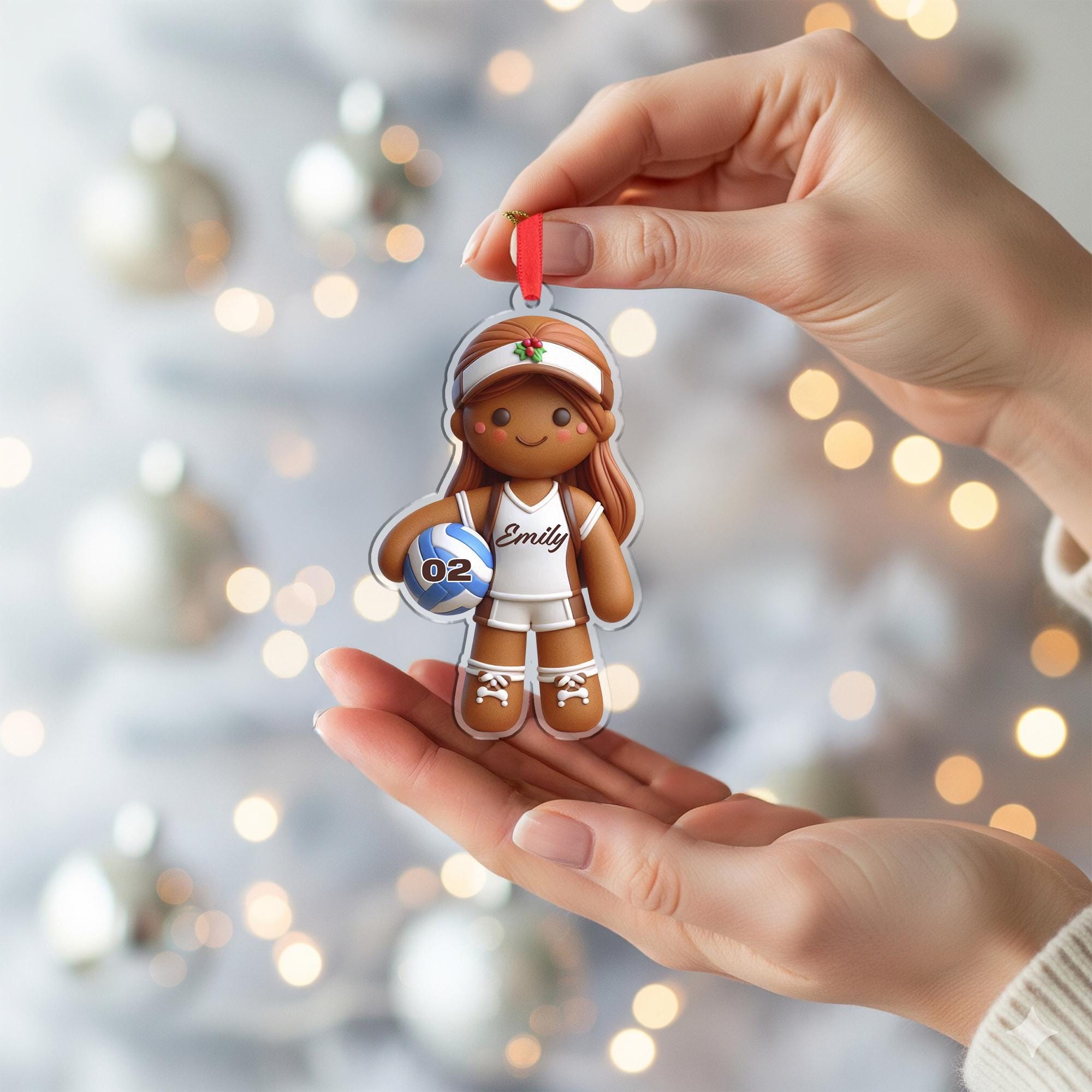Personalized Gingerbread Volleyball Ornament – Custom Name Sports Girl Christmas Gift