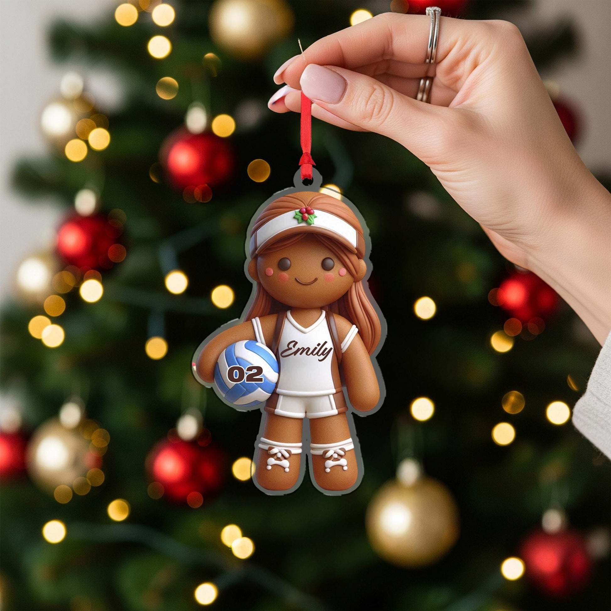 Personalized Gingerbread Volleyball Ornament – Custom Name Sports Girl Christmas Gift