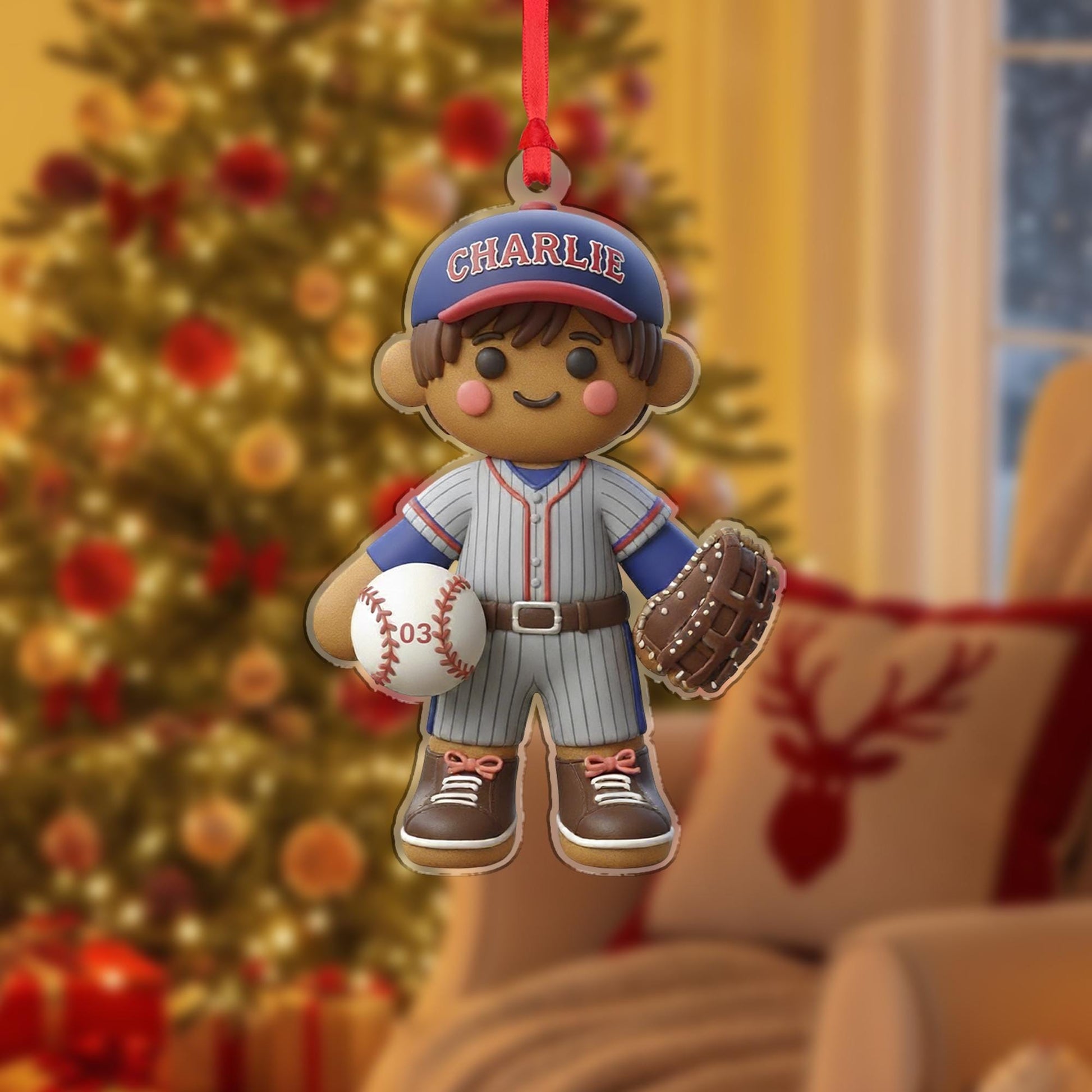Personalized Gingerbread Baseball Ornament – Custom Name Sports Christmas Gift
