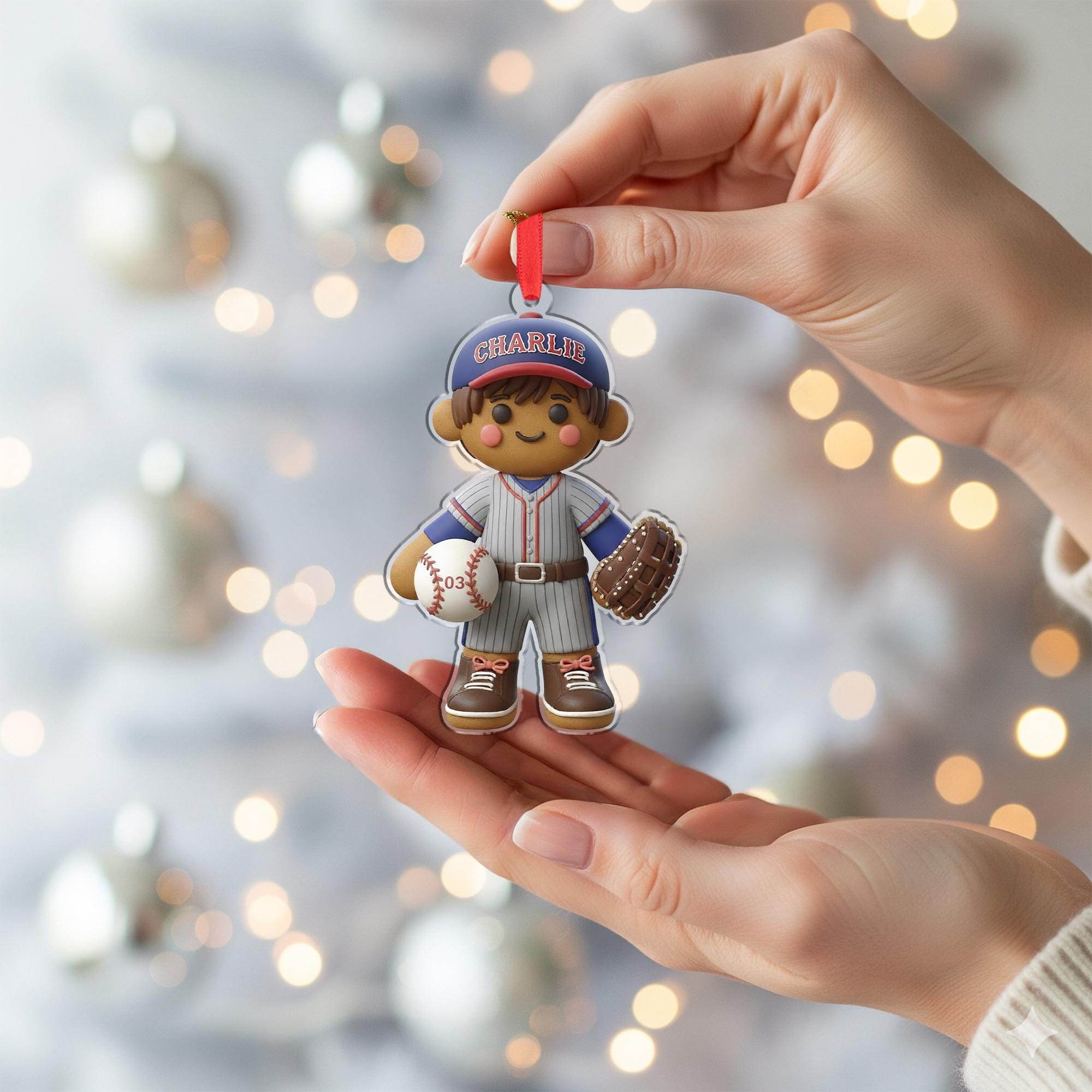 Personalized Gingerbread Baseball Ornament – Custom Name Sports Christmas Gift