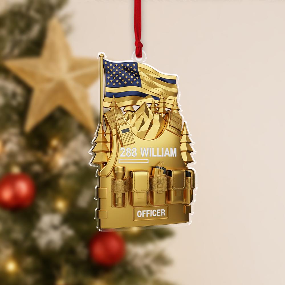 Custom Police Retirement Ornament with Name and Badge Number, Officer Uniform Keepsake Decor