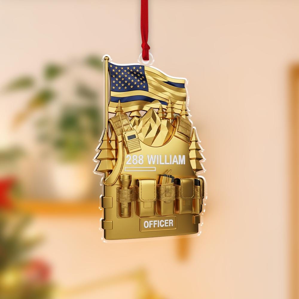 Custom Police Retirement Ornament with Name and Badge Number, Officer Uniform Keepsake Decor