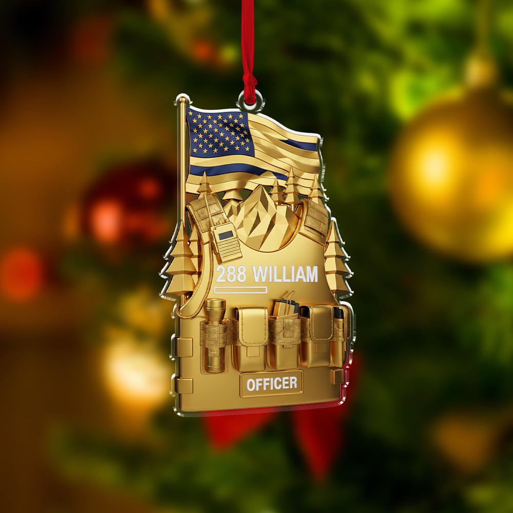 Custom Police Retirement Ornament with Name and Badge Number, Officer Uniform Keepsake Decor