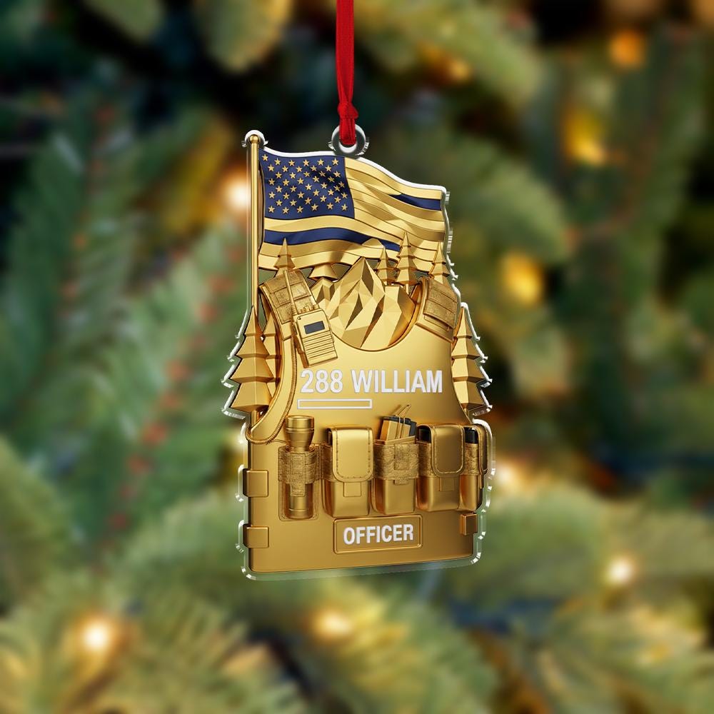 Custom Police Retirement Ornament with Name and Badge Number, Officer Uniform Keepsake Decor