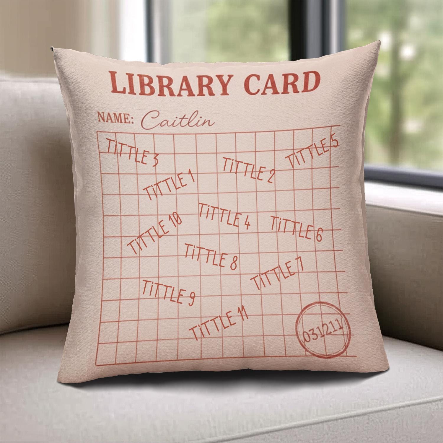 Personalized Library Card Pillow: Book Lover Reading Room Decor