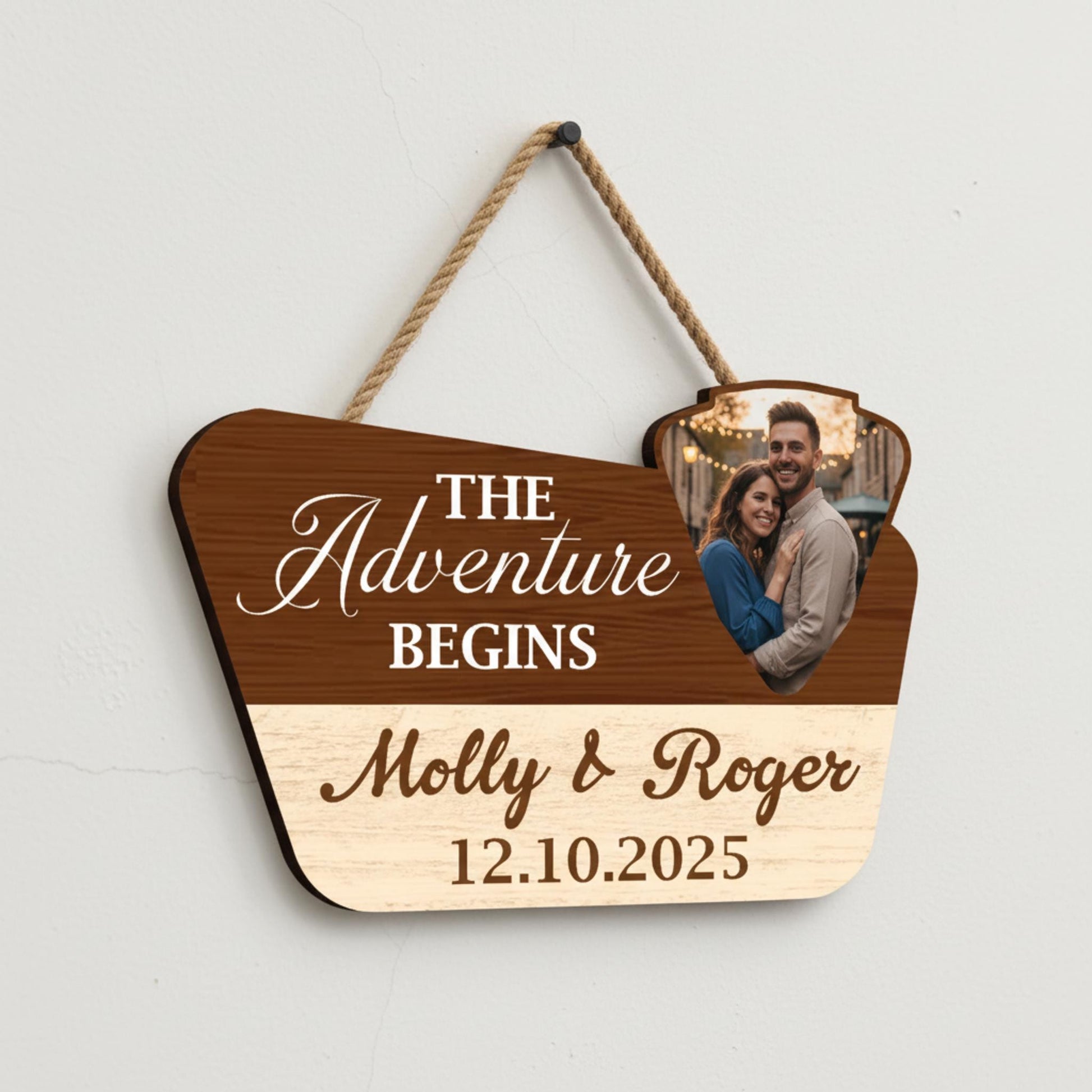 Custom Wedding Adventure Sign: 2025 Camping Couple Wood Door Hanger, Rustic Date Plaque