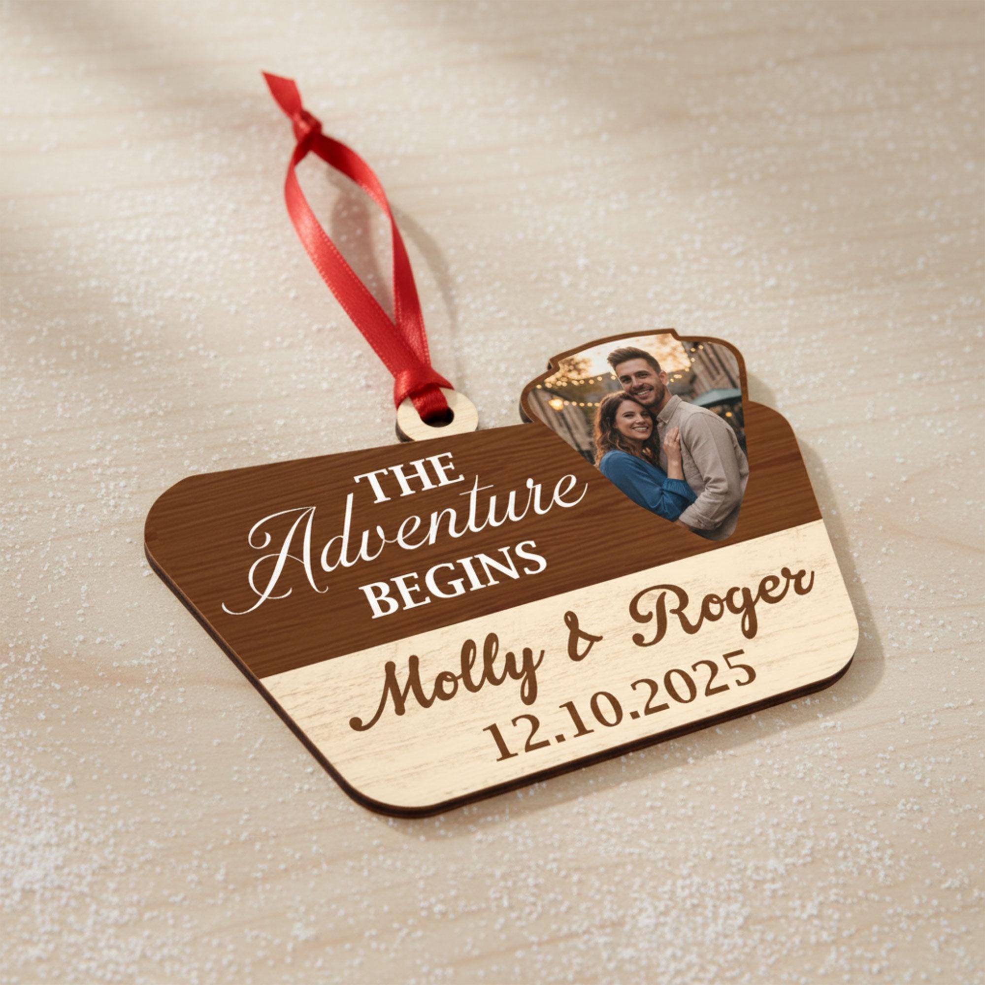 Custom Wedding Ornament 2025: Adventure Camping Couple Keepsake, Photo & Date Holiday Decor