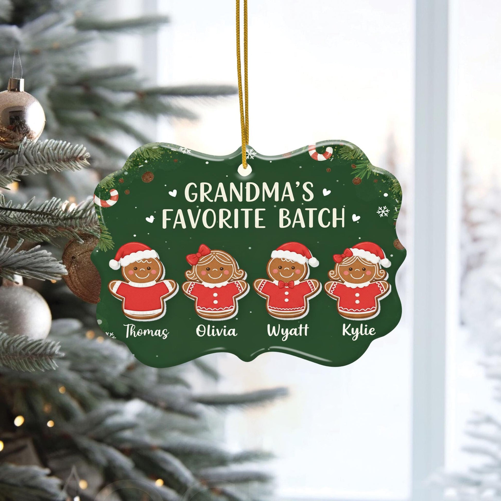 Custom Grandma's Gingerbread Family Ceramic Ornament with Acrylic Accent: Personalized Holiday Decor
