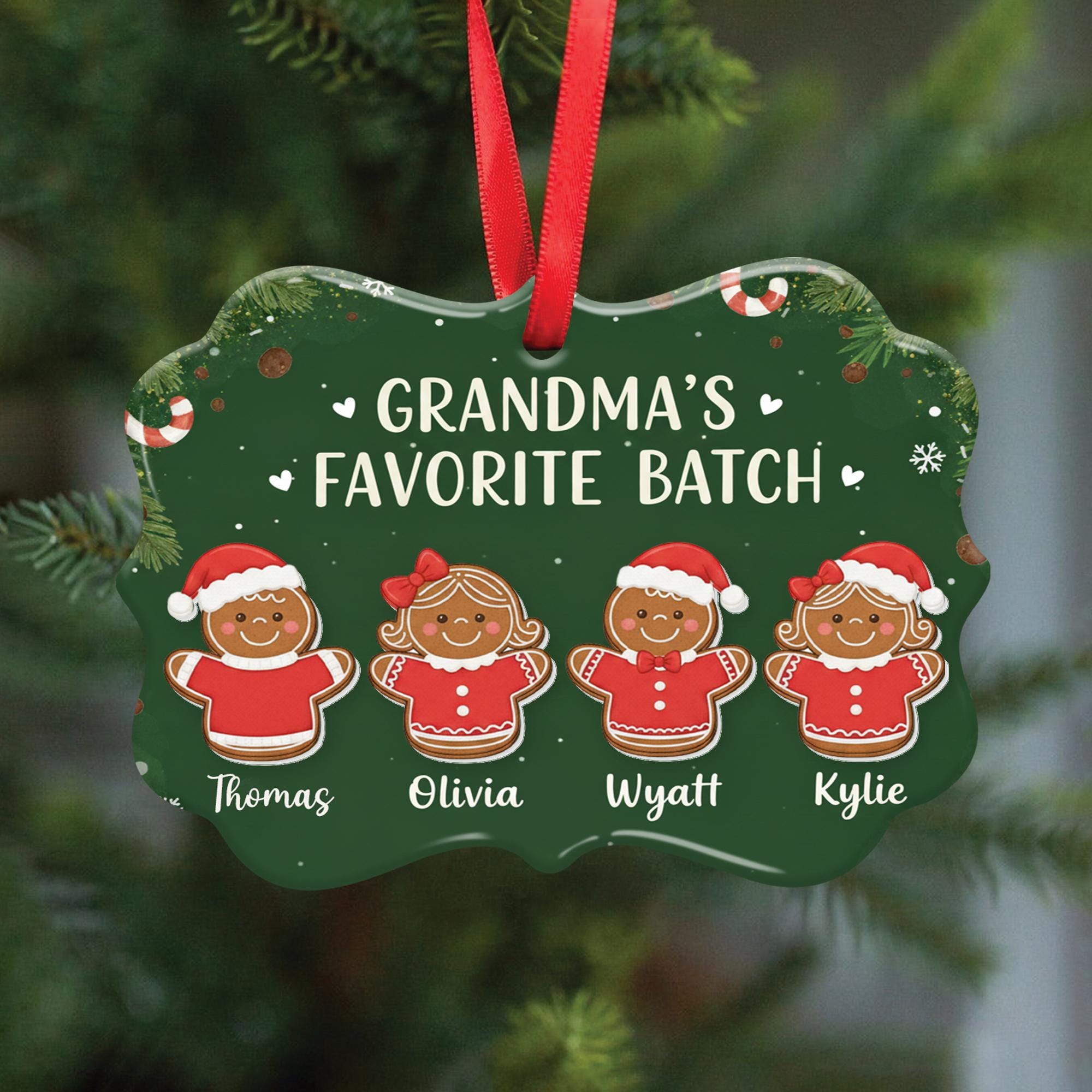Custom Grandma's Gingerbread Family Ceramic Ornament with Acrylic Accent: Personalized Holiday Decor